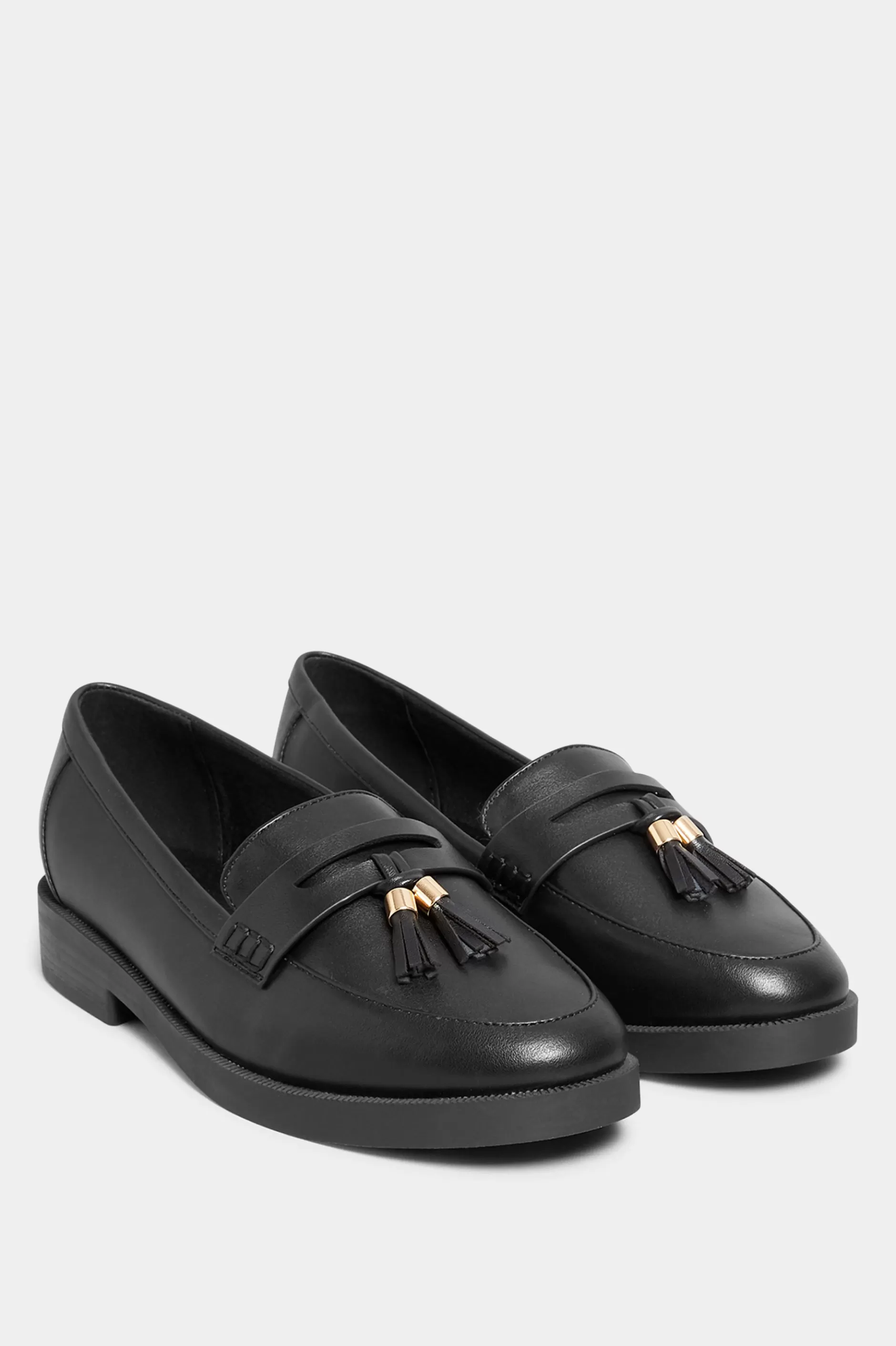 Women M&Co Flat Shoes>Yours Yours Black Faux Leather Tassel Loafers In Wide E Fit & Extra Wide Eee Fit