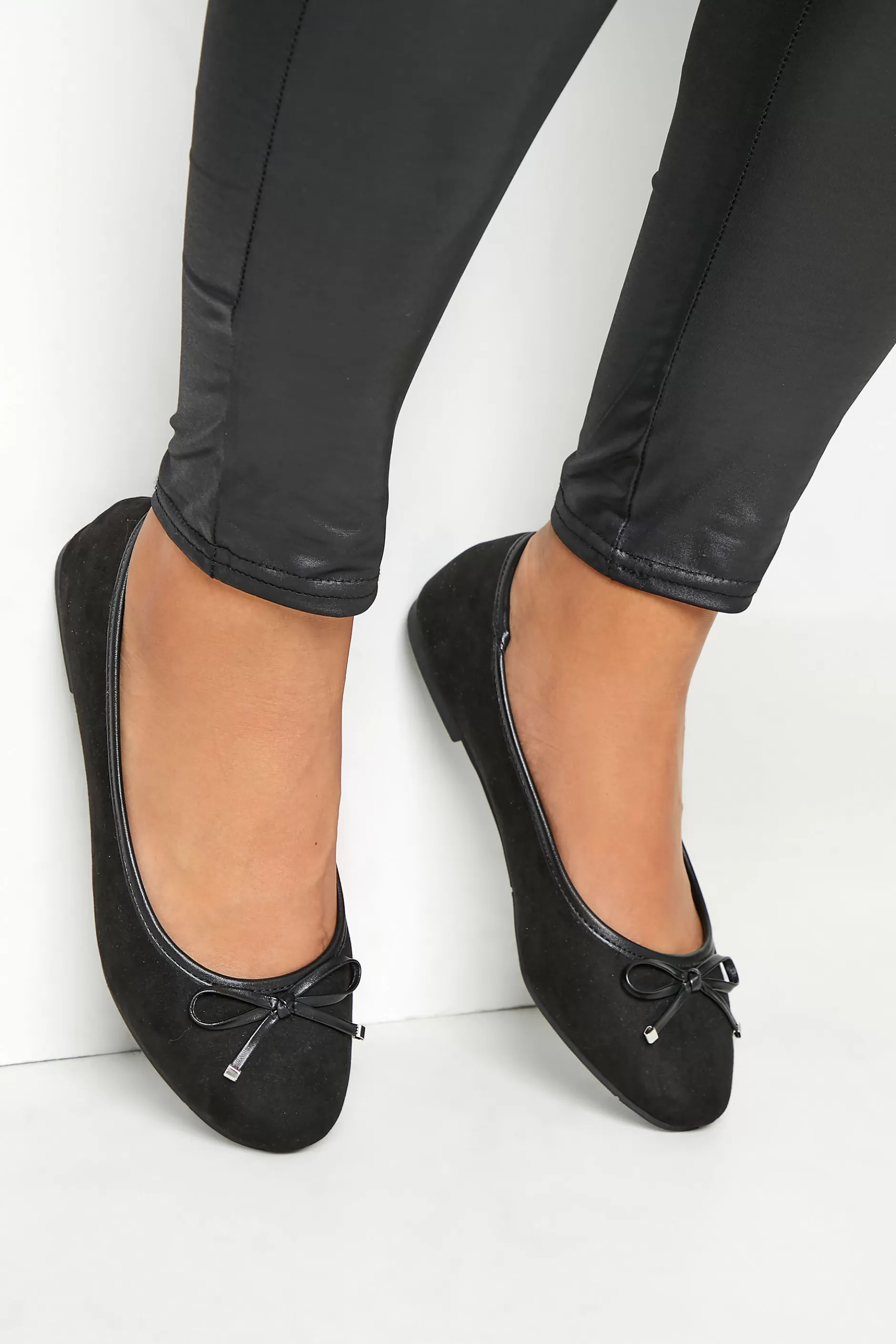 Women M&Co Flat Shoes>Yours Yours Black Faux Suede Ballerina Pumps In Wide E Fit & Extra Wide Eee Fit