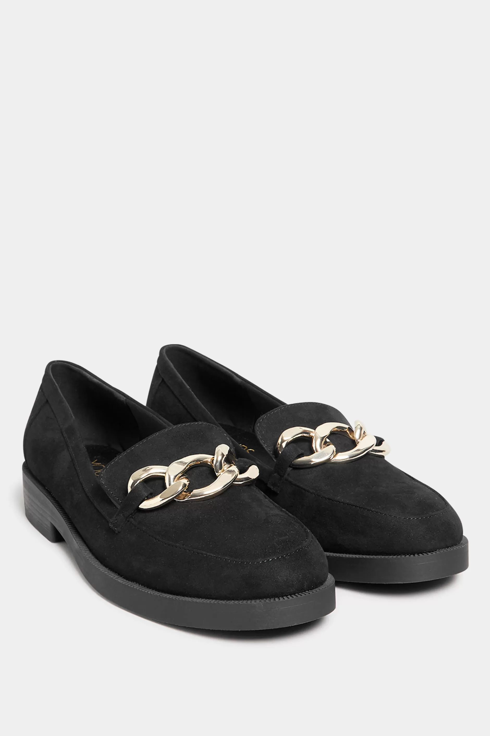 Women M&Co Flat Shoes>Yours Yours Black Faux Suede Chain Detail Loafers In Wide E Fit & Extra Wide Eee Fit