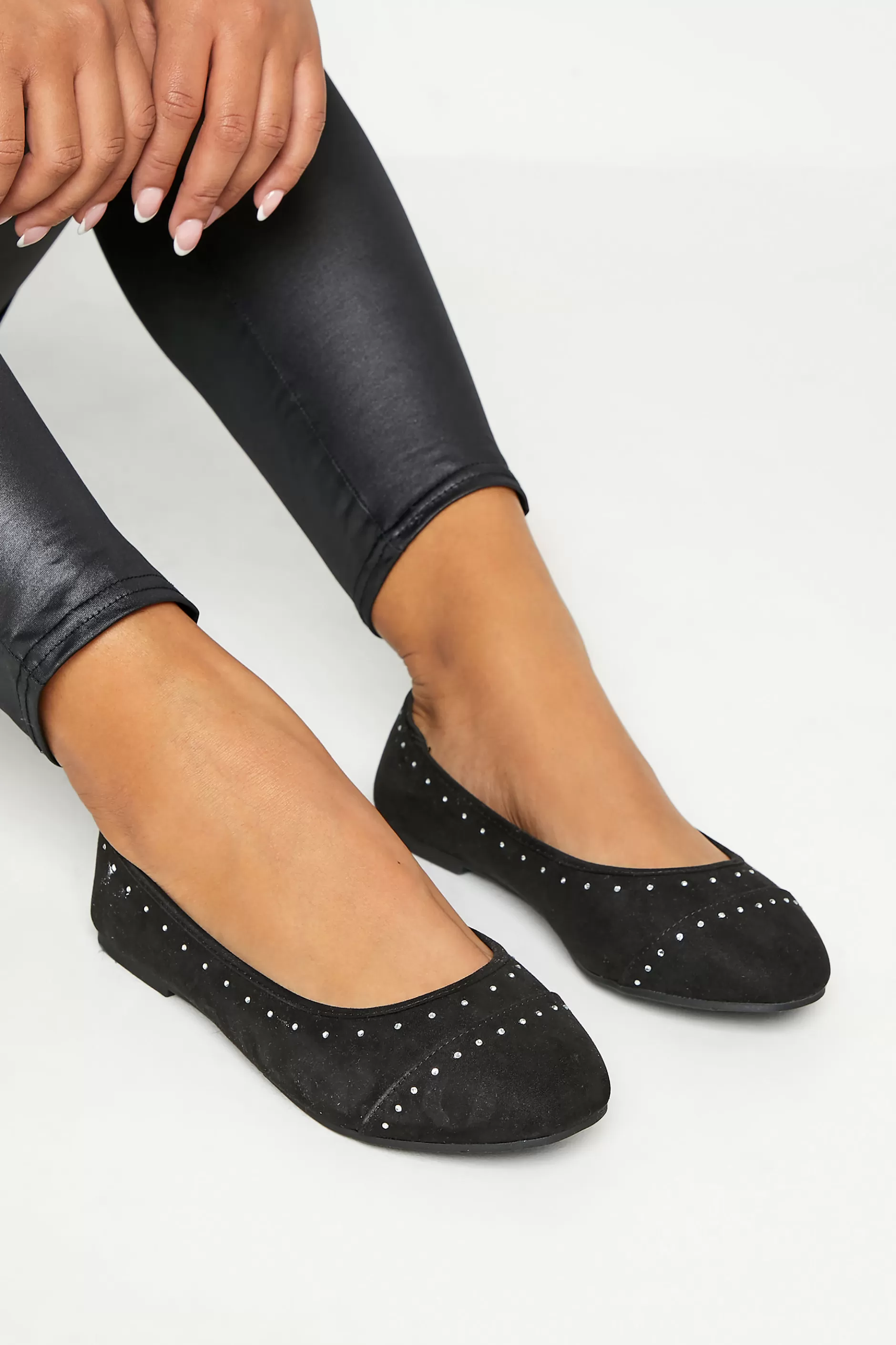 Women M&Co Flat Shoes>Yours Yours Black Faux Suede Diamante Ballerina Pumps In Wide E Fit & Extra Wide Eee Fit