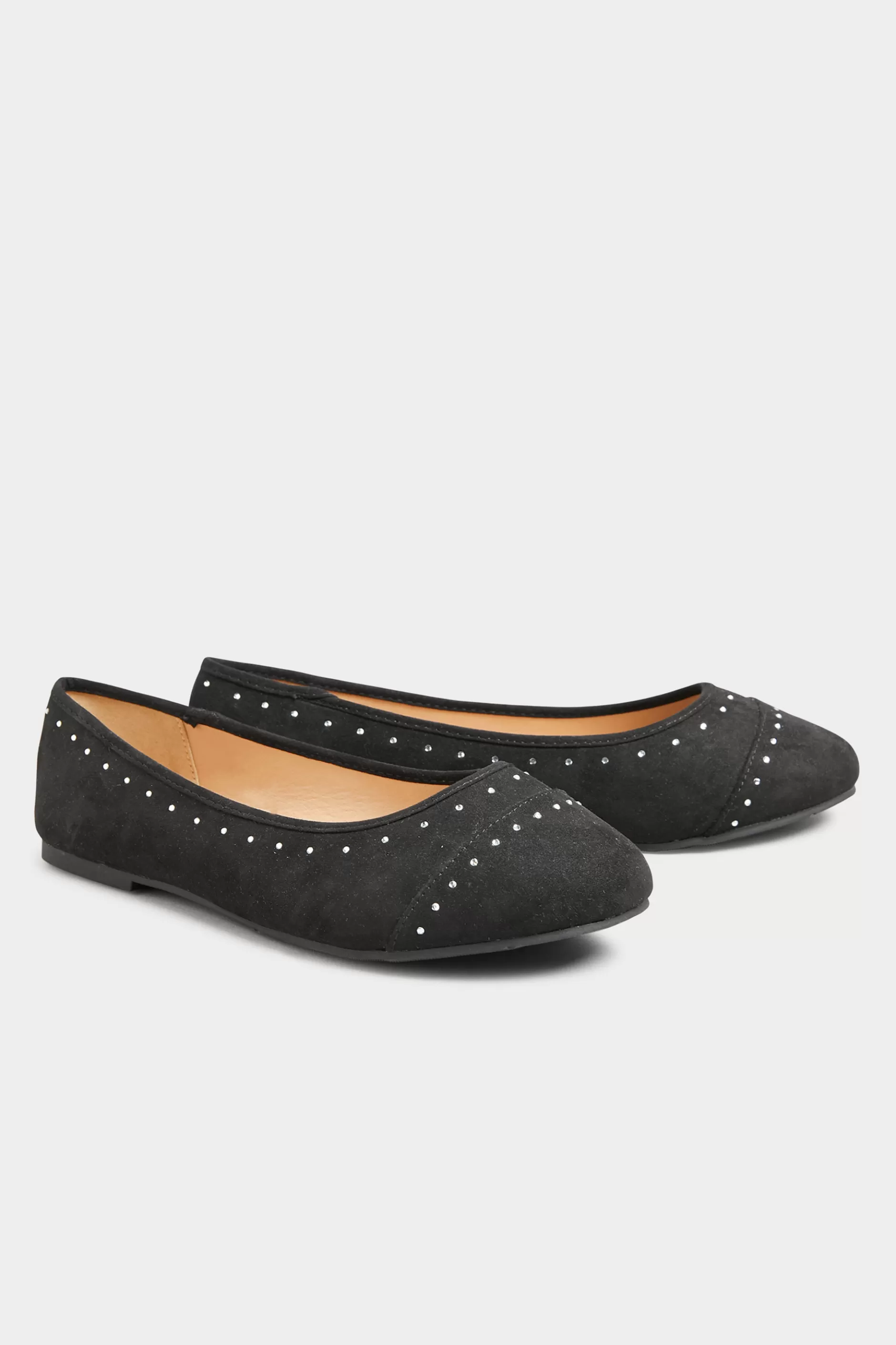 Women M&Co Flat Shoes>Yours Yours Black Faux Suede Diamante Ballerina Pumps In Wide E Fit & Extra Wide Eee Fit