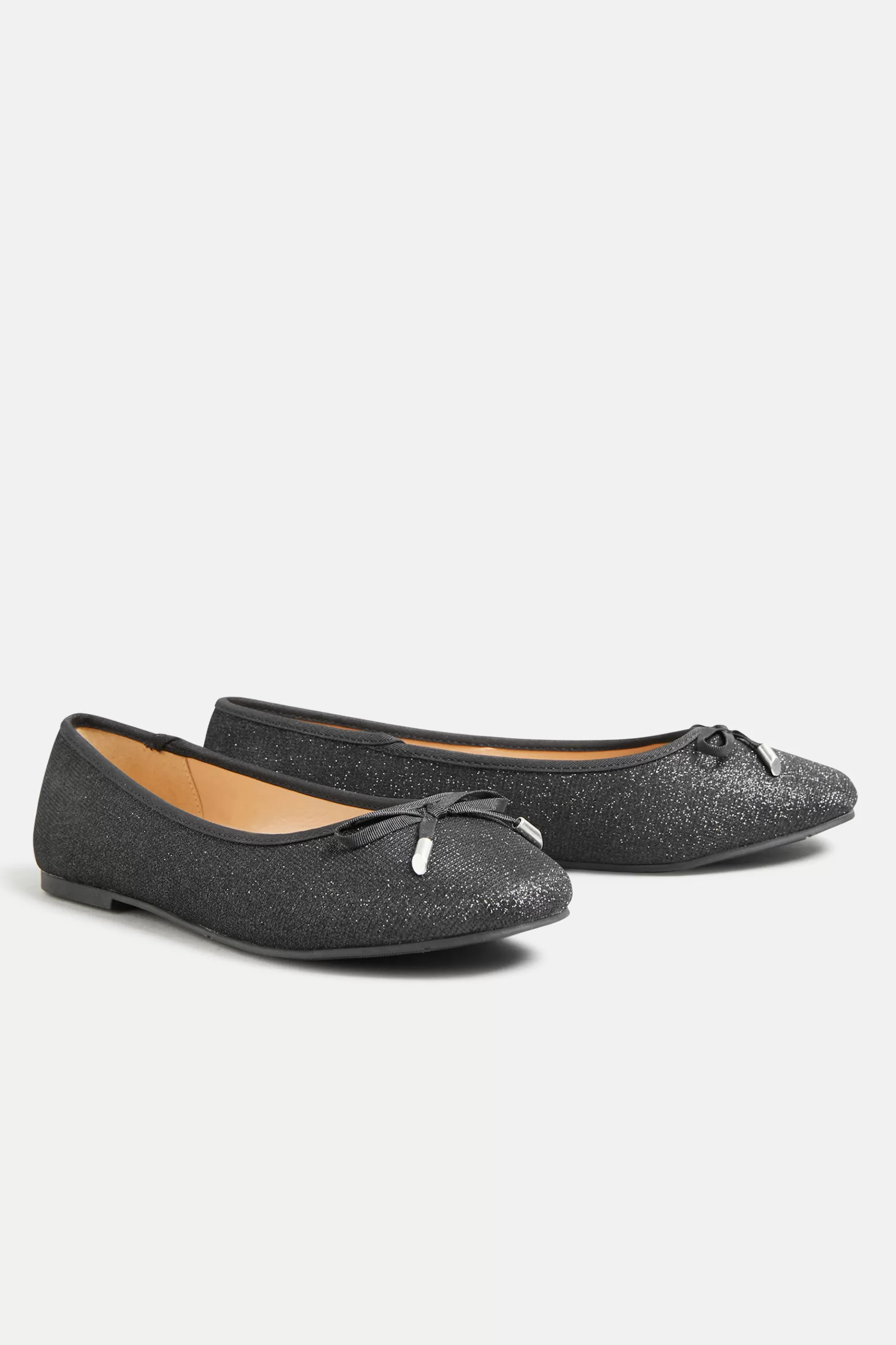 Women M&Co Flat Shoes>Yours Yours Black Glitter Ballerina Pumps In Wide E Fit & Extra Wide Eee Fit