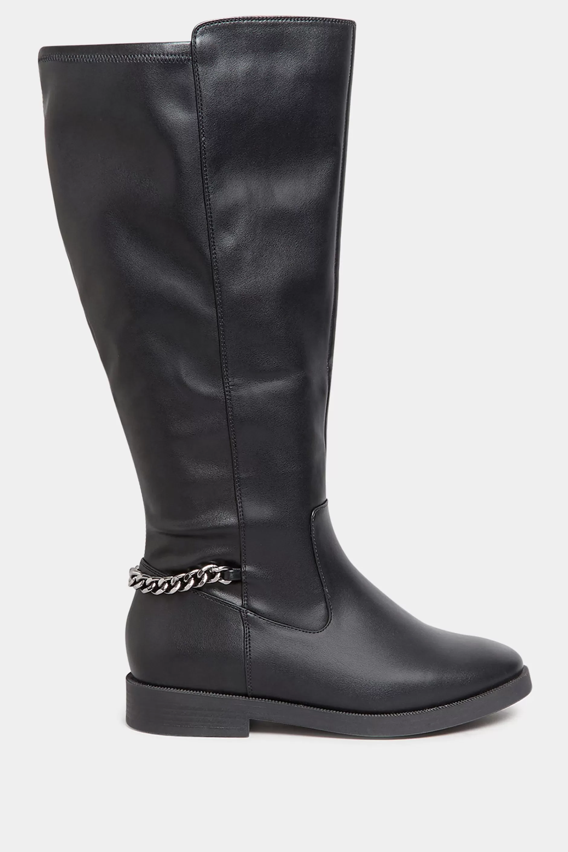Women M&Co Boots>Yours Yours Black Knee High Chain Detail Boots In Wide E Fit & Extra Wide Eee Fit