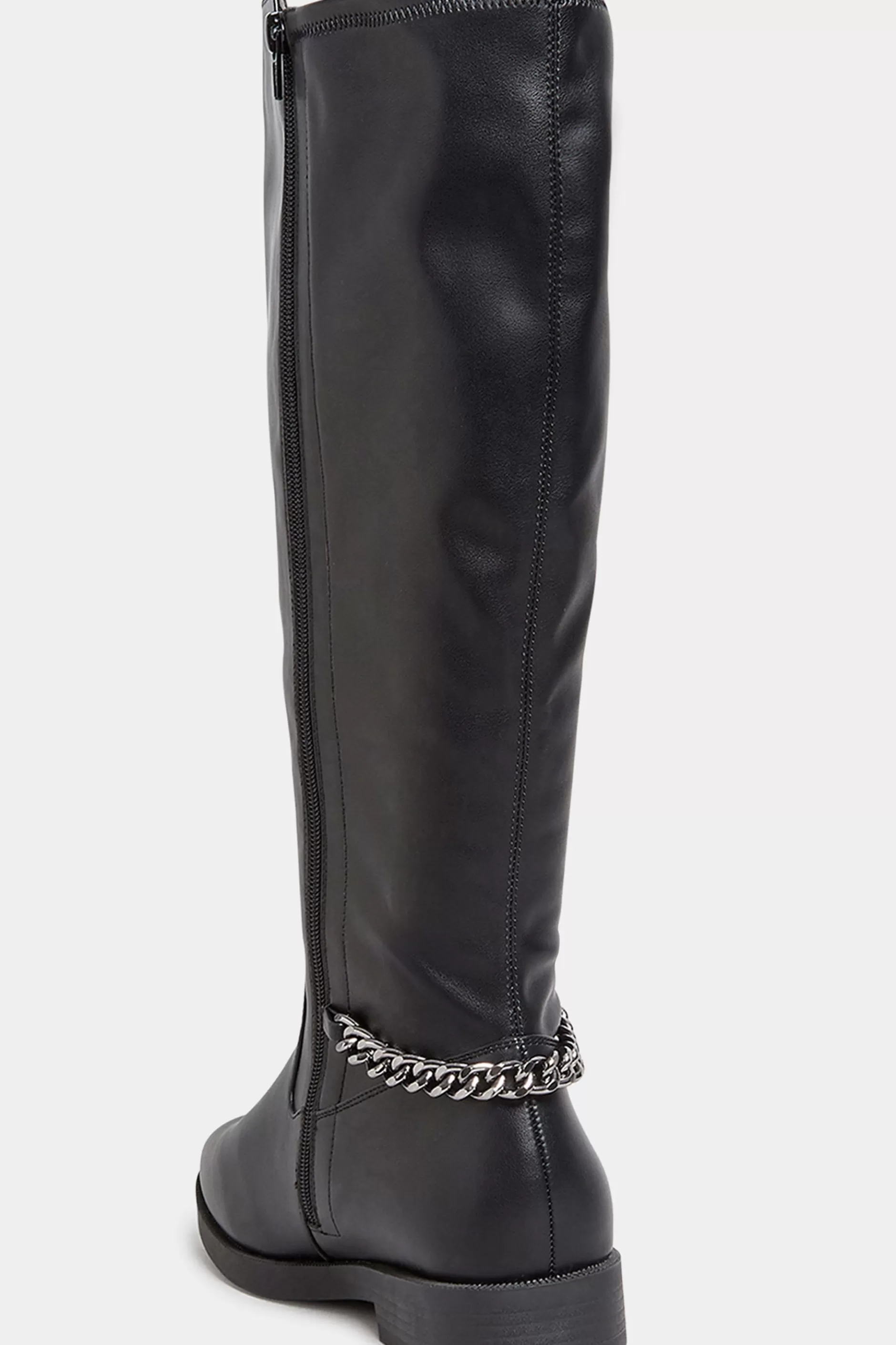 Women M&Co Boots>Yours Yours Black Knee High Chain Detail Boots In Wide E Fit & Extra Wide Eee Fit