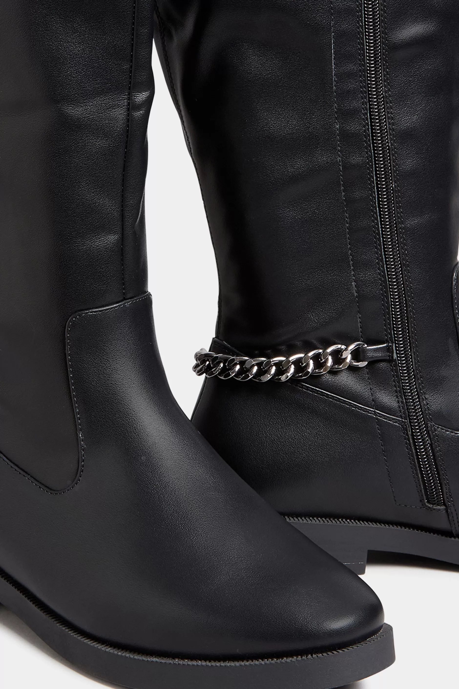 Women M&Co Boots>Yours Yours Black Knee High Chain Detail Boots In Wide E Fit & Extra Wide Eee Fit