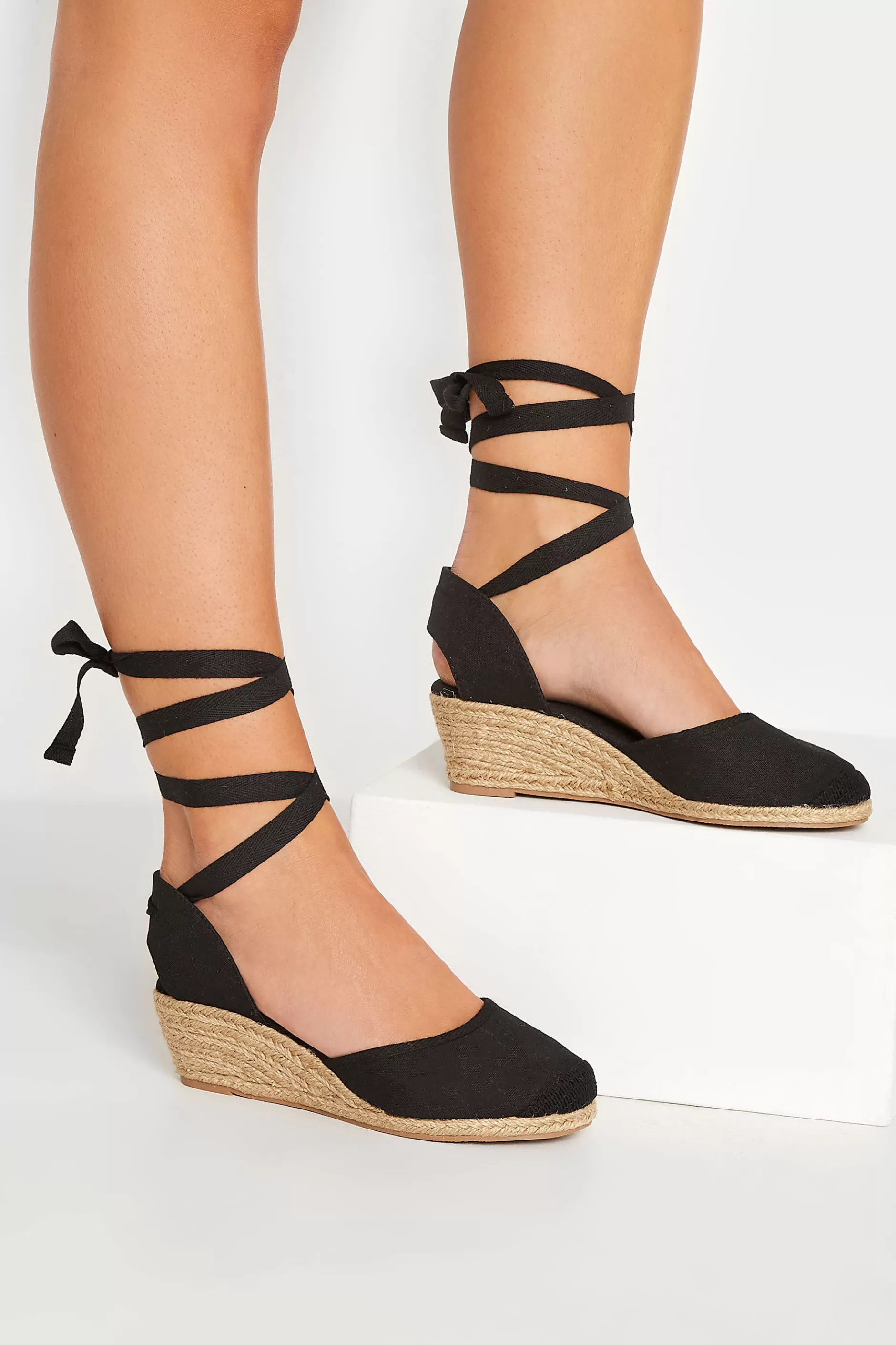Women M&Co Sandals>Yours Yours Black Lace Up Espadrille Wedges In Wide E Fit & Extra Wide Eee Fit