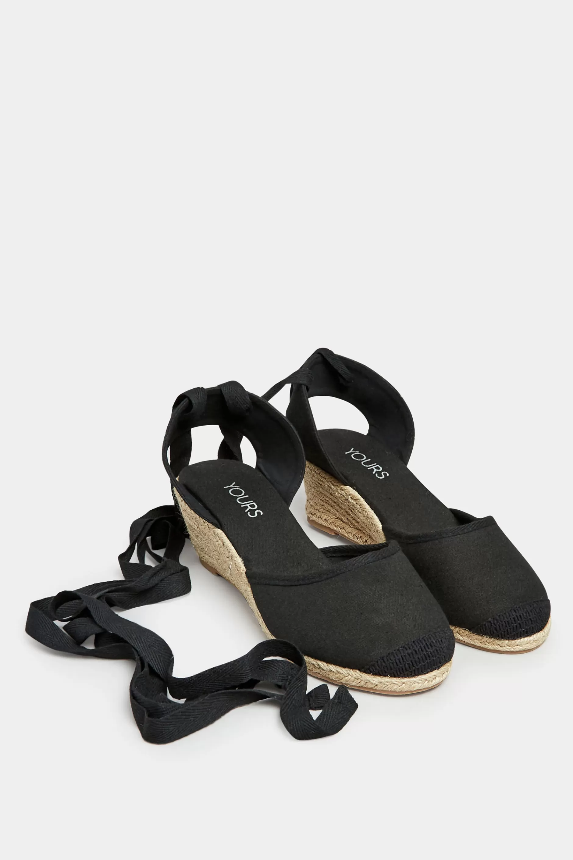 Women M&Co Sandals>Yours Yours Black Lace Up Espadrille Wedges In Wide E Fit & Extra Wide Eee Fit