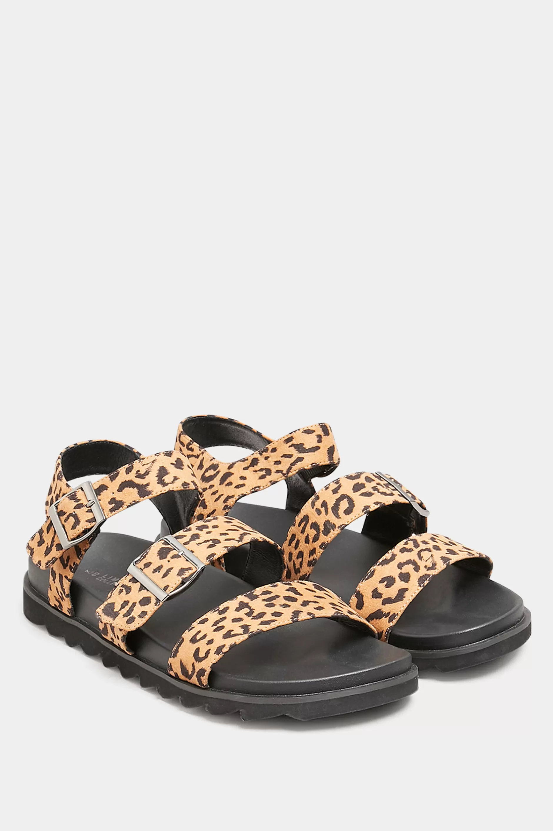 Women M&Co Flat Shoes>Yours Yours Black Leopard Print Buckle Sandals In Extra Wide Eee Fit