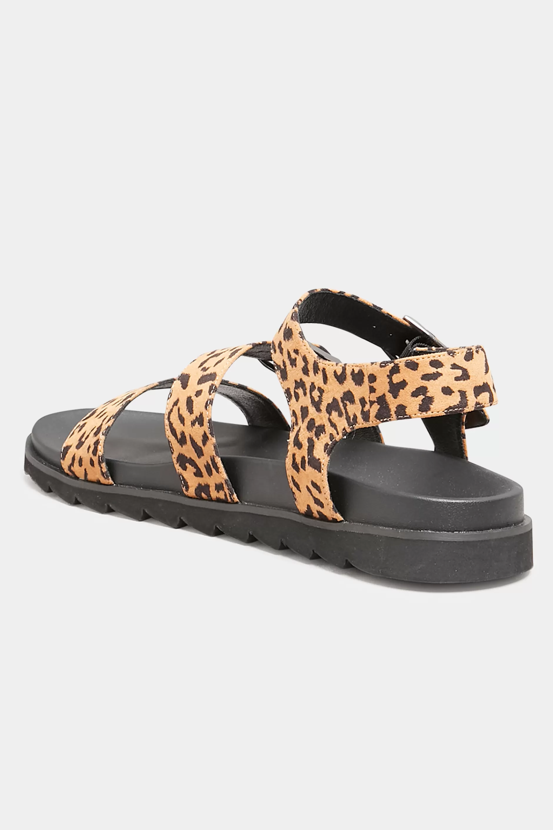 Women M&Co Flat Shoes>Yours Yours Black Leopard Print Buckle Sandals In Extra Wide Eee Fit