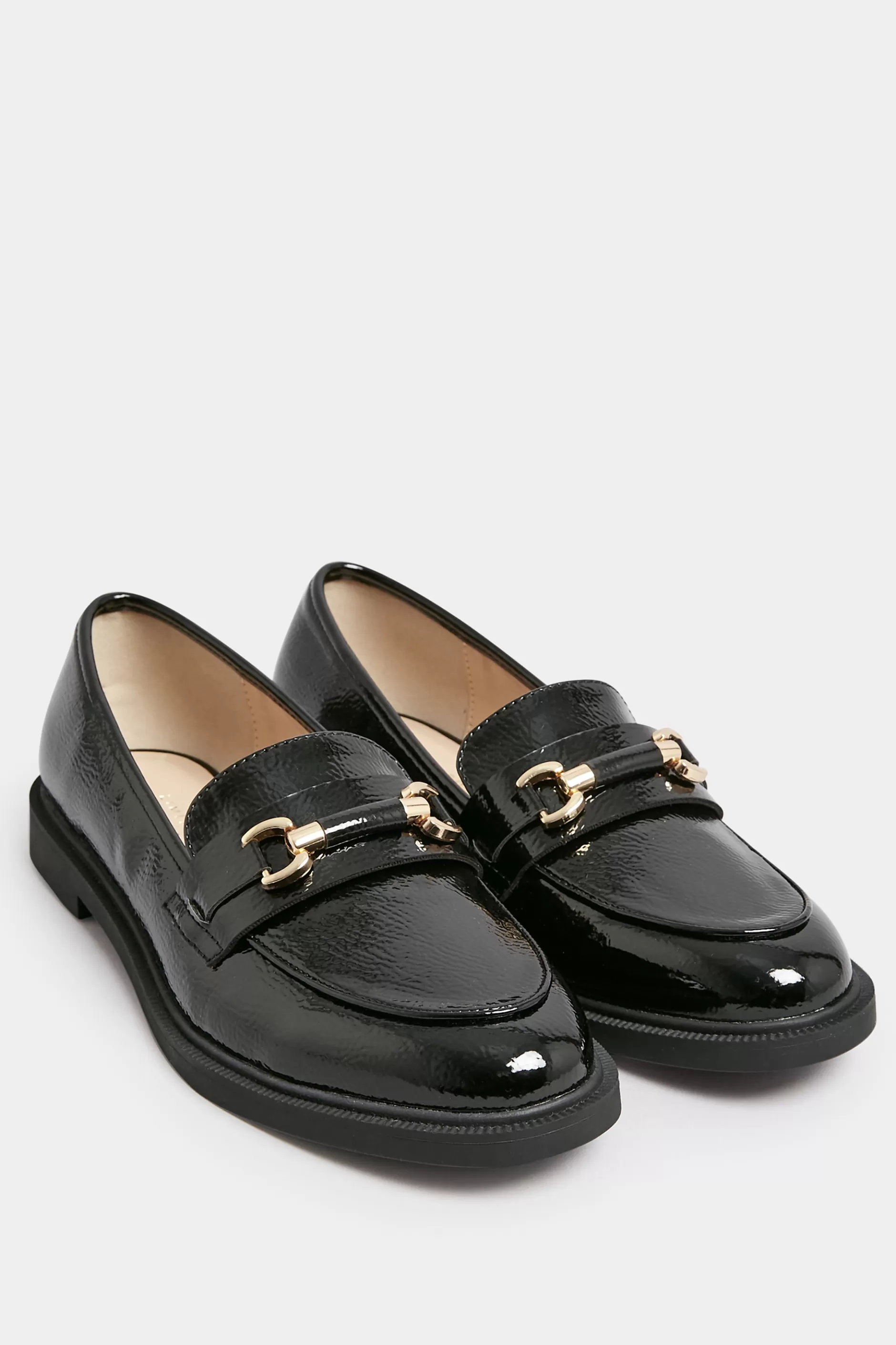 Women M&Co Flat Shoes>Yours Yours Black Patent Chain Detail Loafer In Wide E Fit & Extra Wide Eee Fit