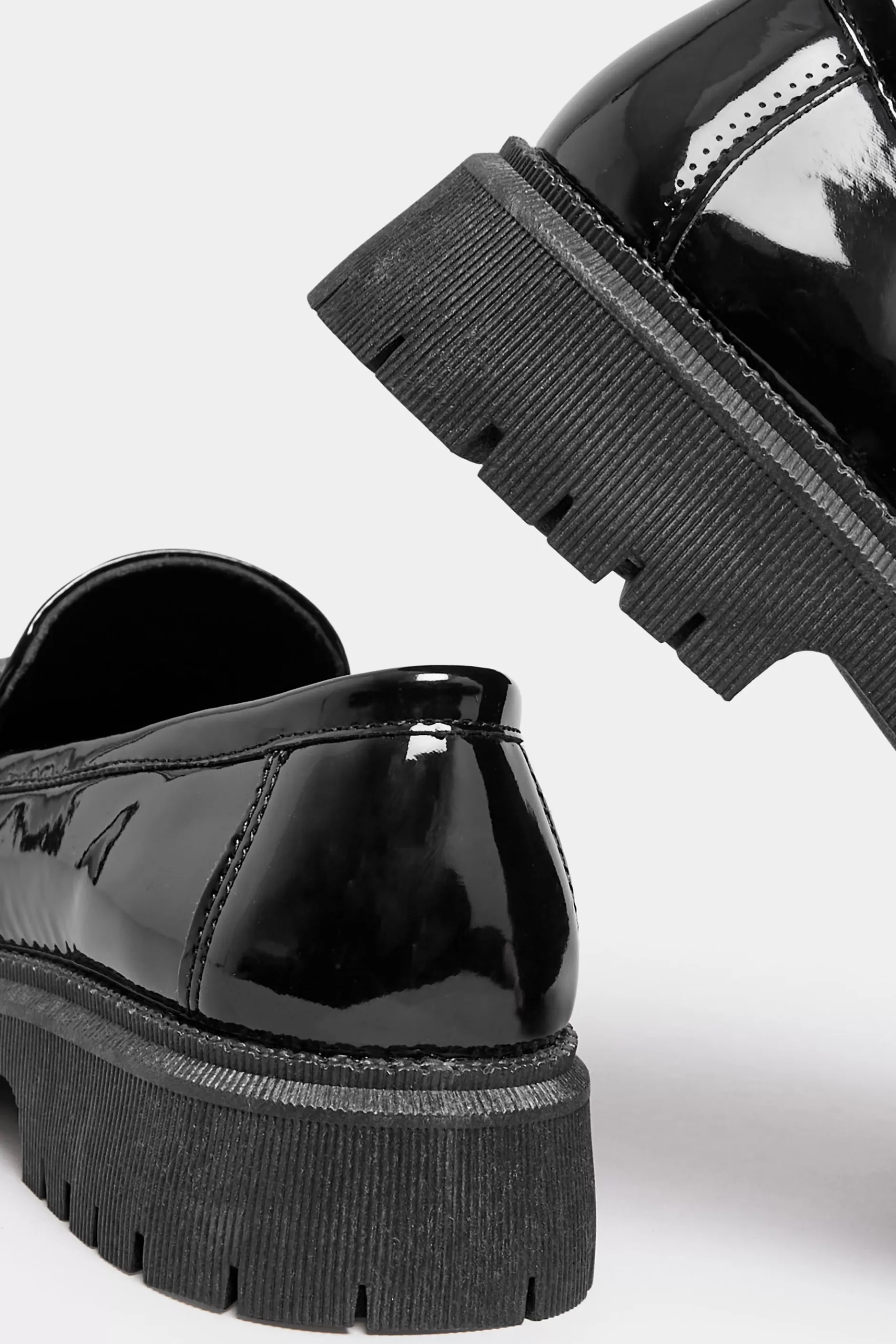 Women M&Co Flat Shoes>Yours Yours Black Patent Chunky Saddle Loafers In E Wide Fit & Eee Extra Wide Fit