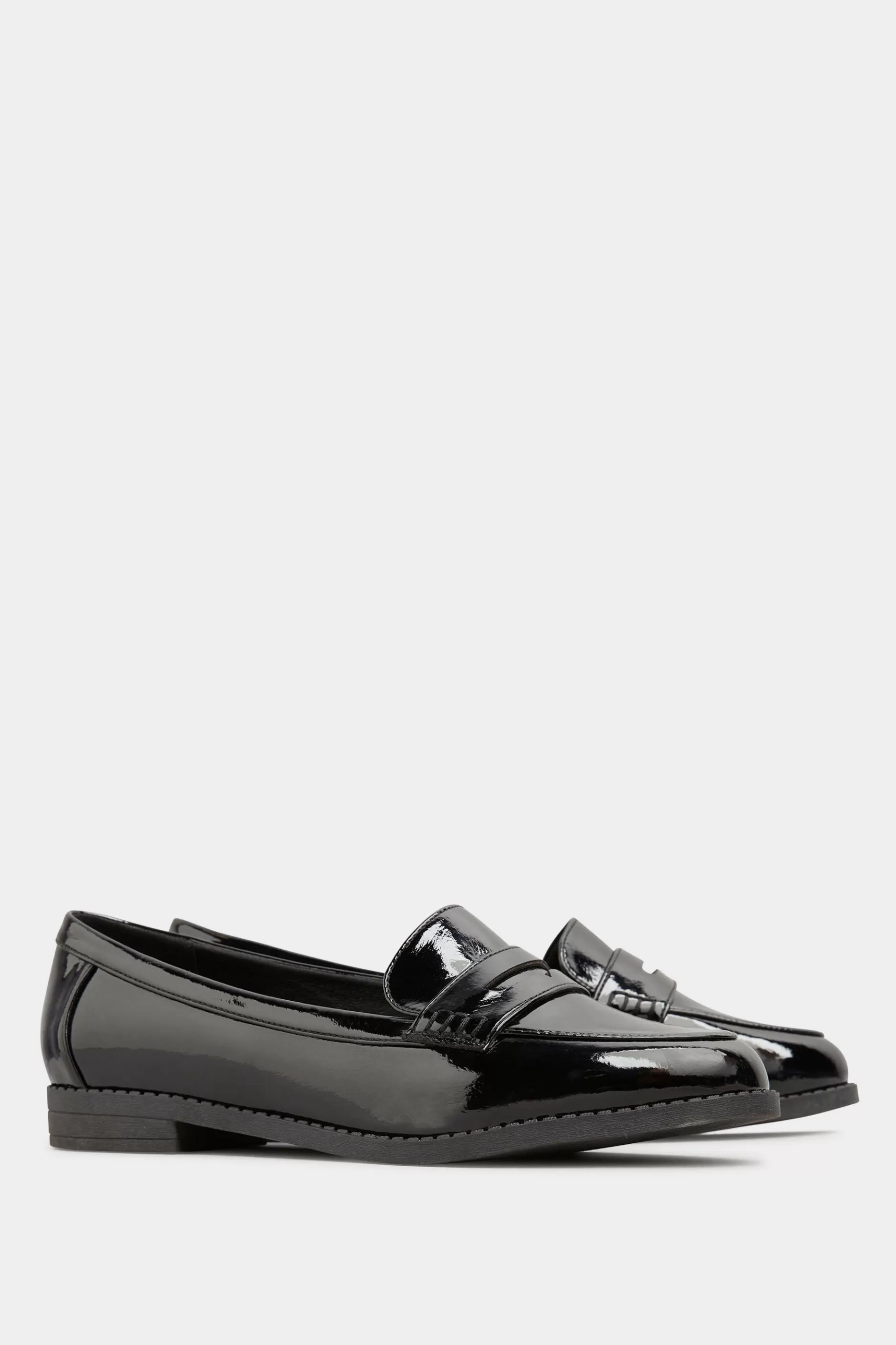 Women M&Co Flat Shoes>Yours Yours Black Patent Loafers In Wide E Fit & Extra Wide Eee Fit