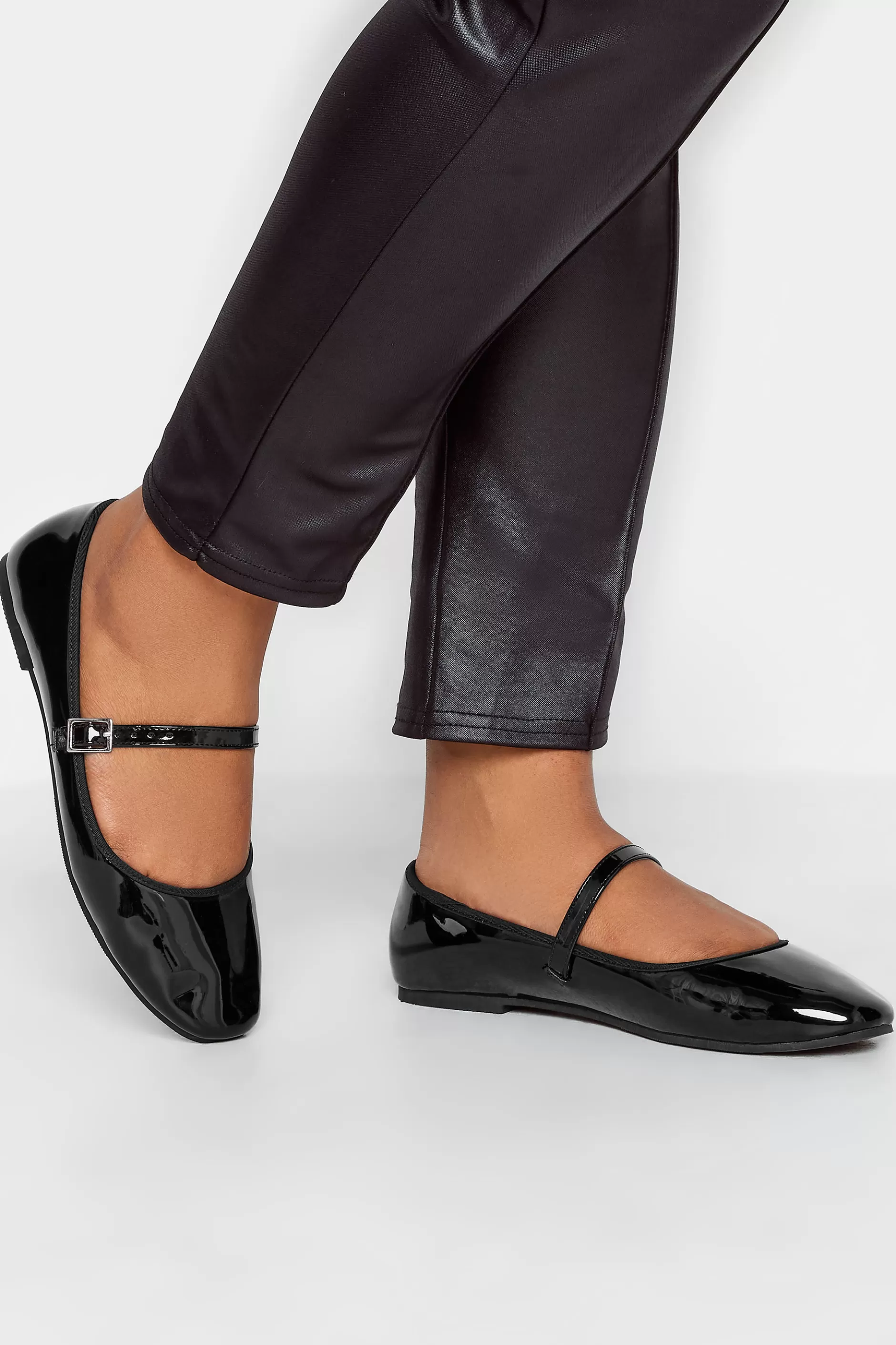 Women M&Co Flat Shoes>Yours Yours Black Patent Mary Jane Ballerina Pumps In Wide E Fit & Extra Wide Eee Fit