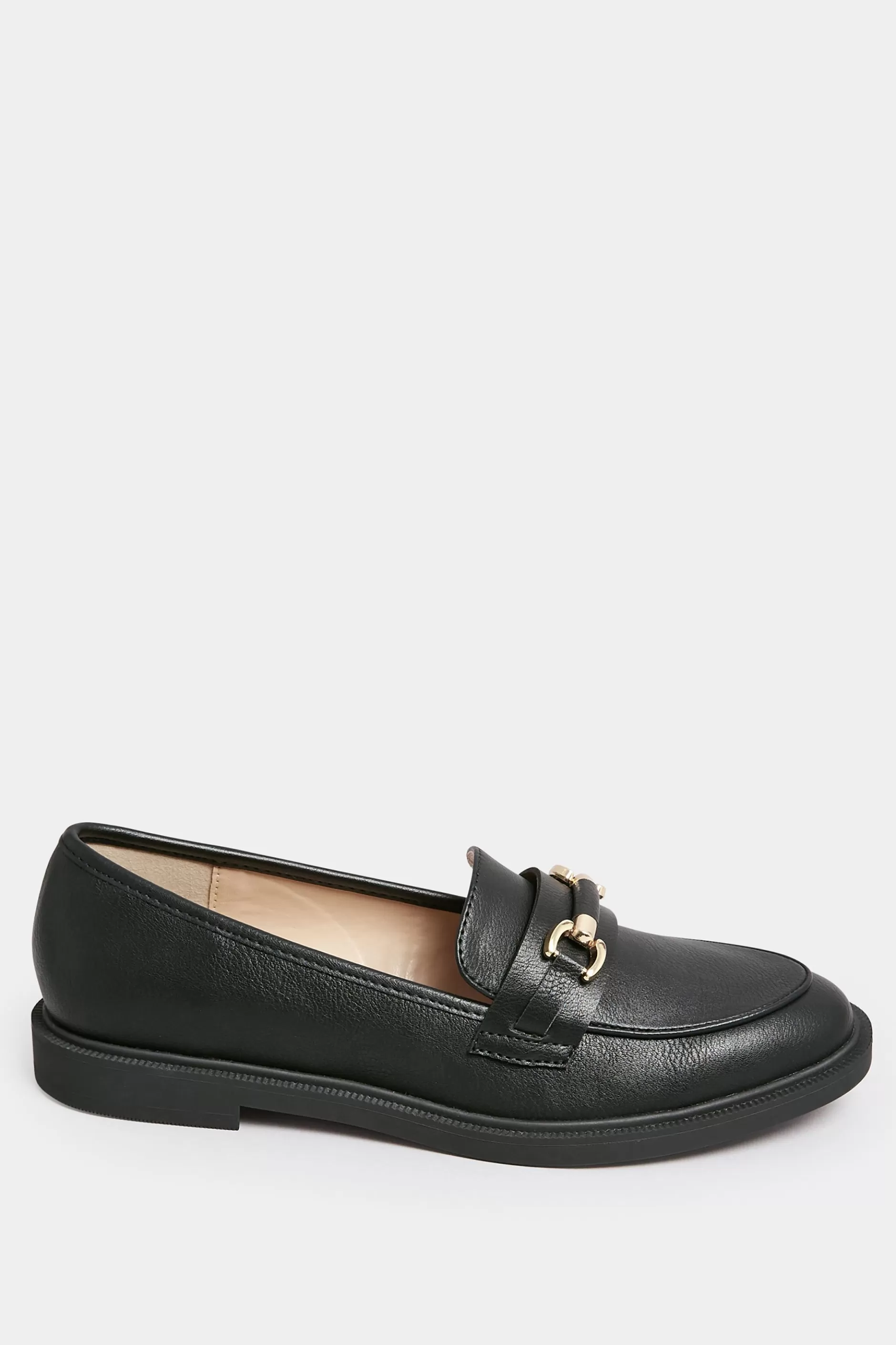 Women M&Co Flat Shoes>Yours Yours Black Pu Chain Detail Loafer In Wide E Fit & Extra Wide Eee Fit