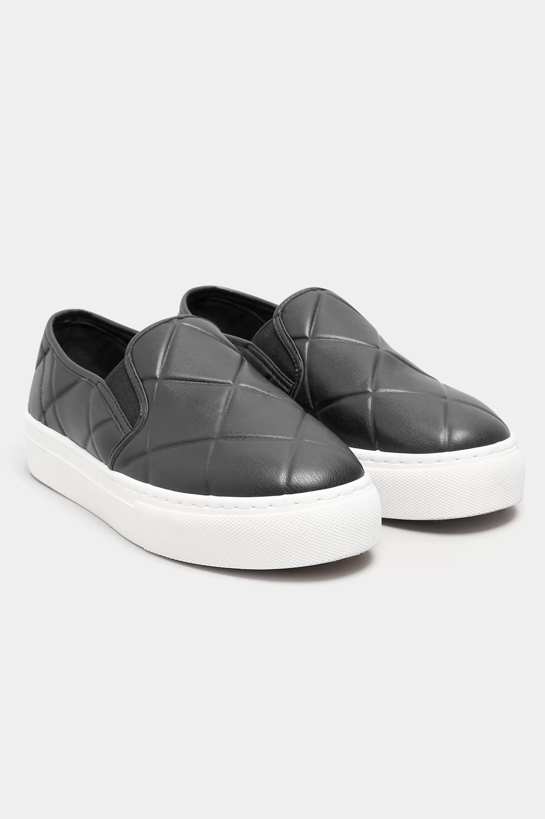 Women M&Co Flat Shoes>Yours Yours Black Quilted Slip-On Trainers In Extra Wide Eee Fit