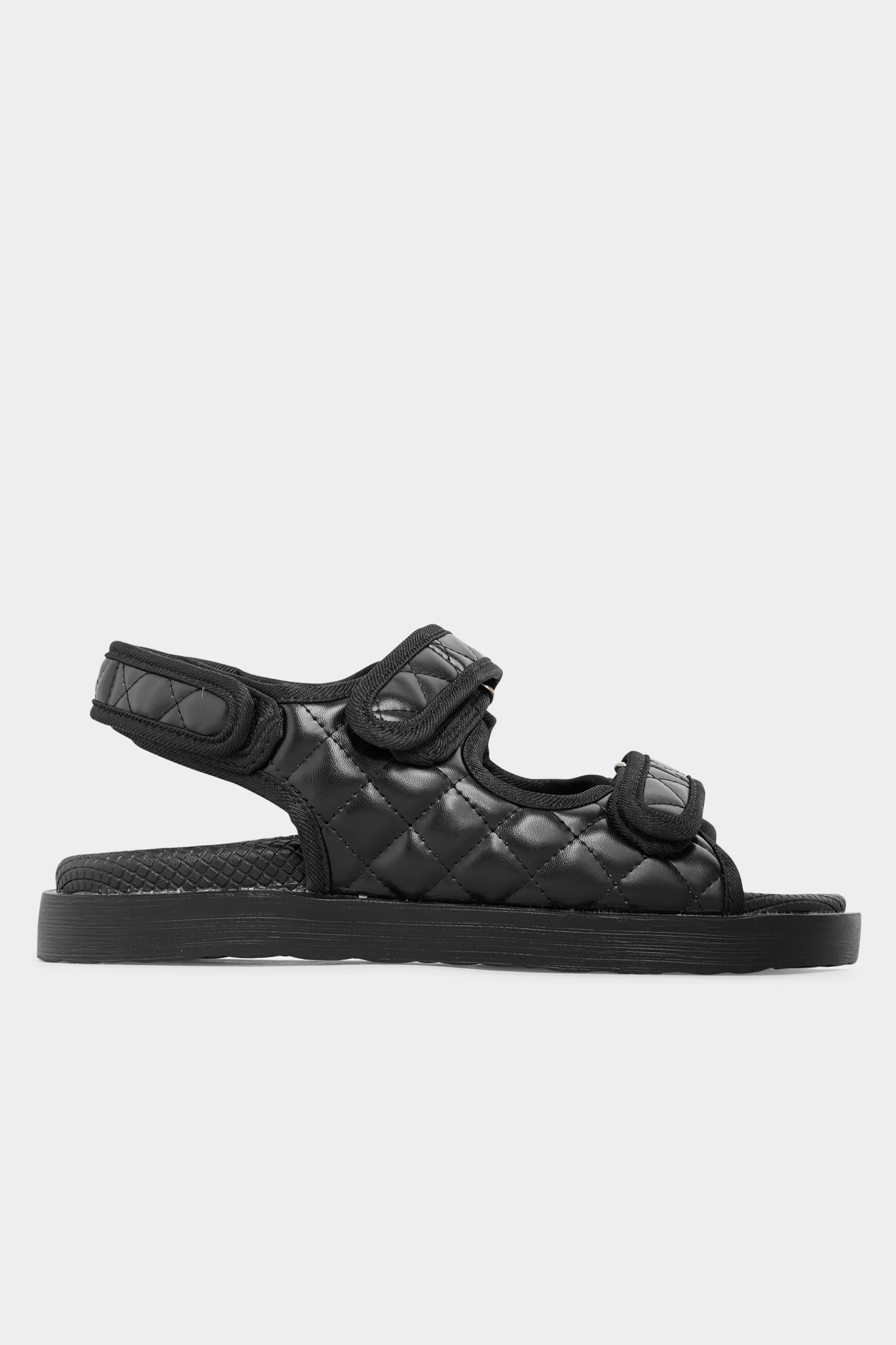 Women M&Co Flat Shoes>Yours Yours Black Quilted Velcro Sandal In Extra Wide Eee Fit