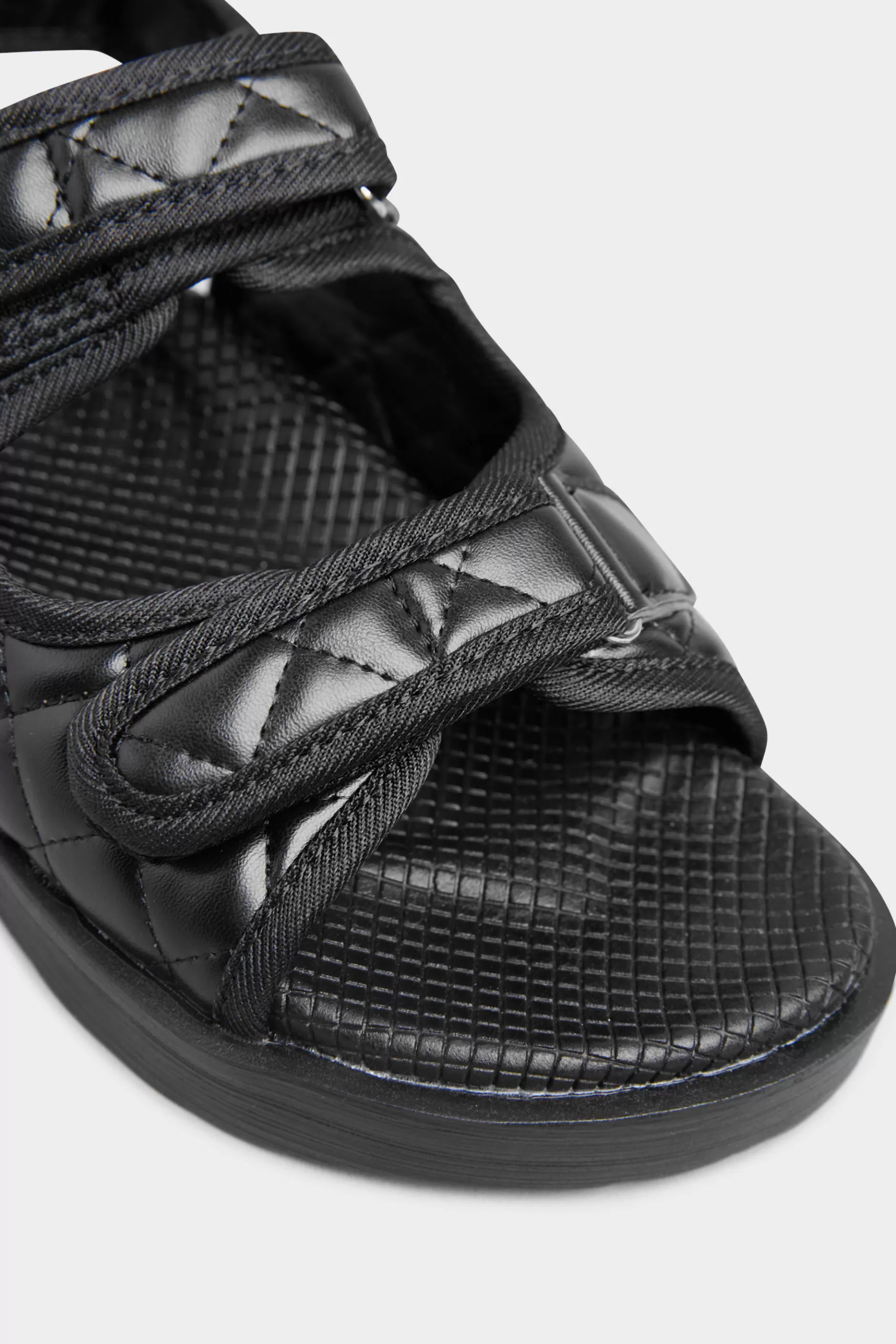 Women M&Co Flat Shoes>Yours Yours Black Quilted Velcro Sandal In Extra Wide Eee Fit