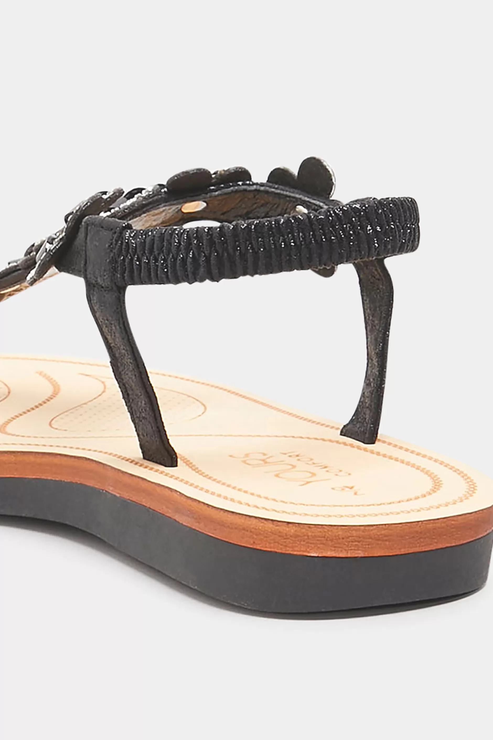 Women M&Co Flat Shoes>Yours Yours Black Shimmer Diamante Flower Sandals In Wide E Fit & Extra Wide Eee Fit