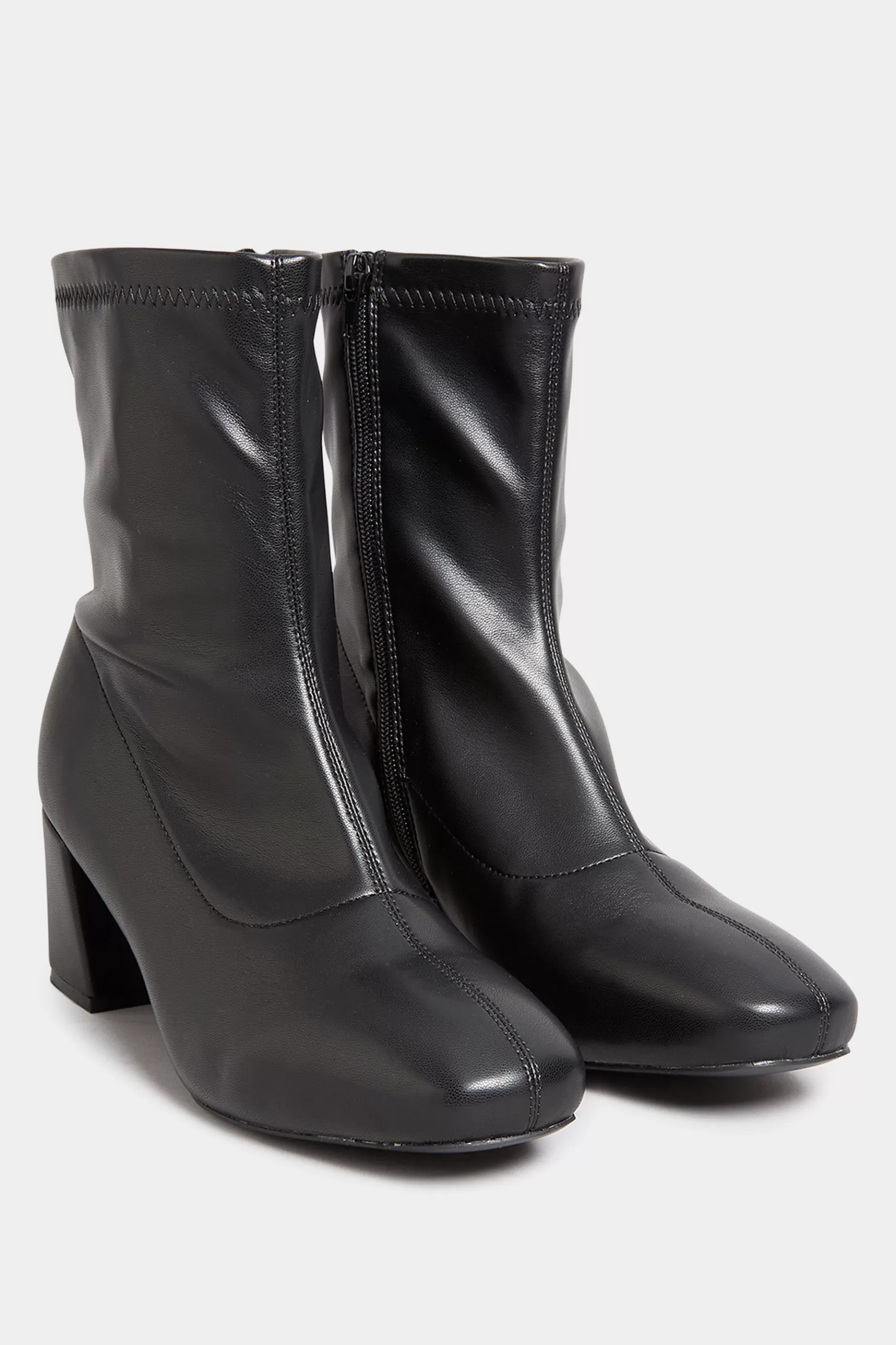 Women M&Co Boots>Yours Yours Black Square Toe Heeled Boots In Wide E Fit & Extra Wide Eee Fit