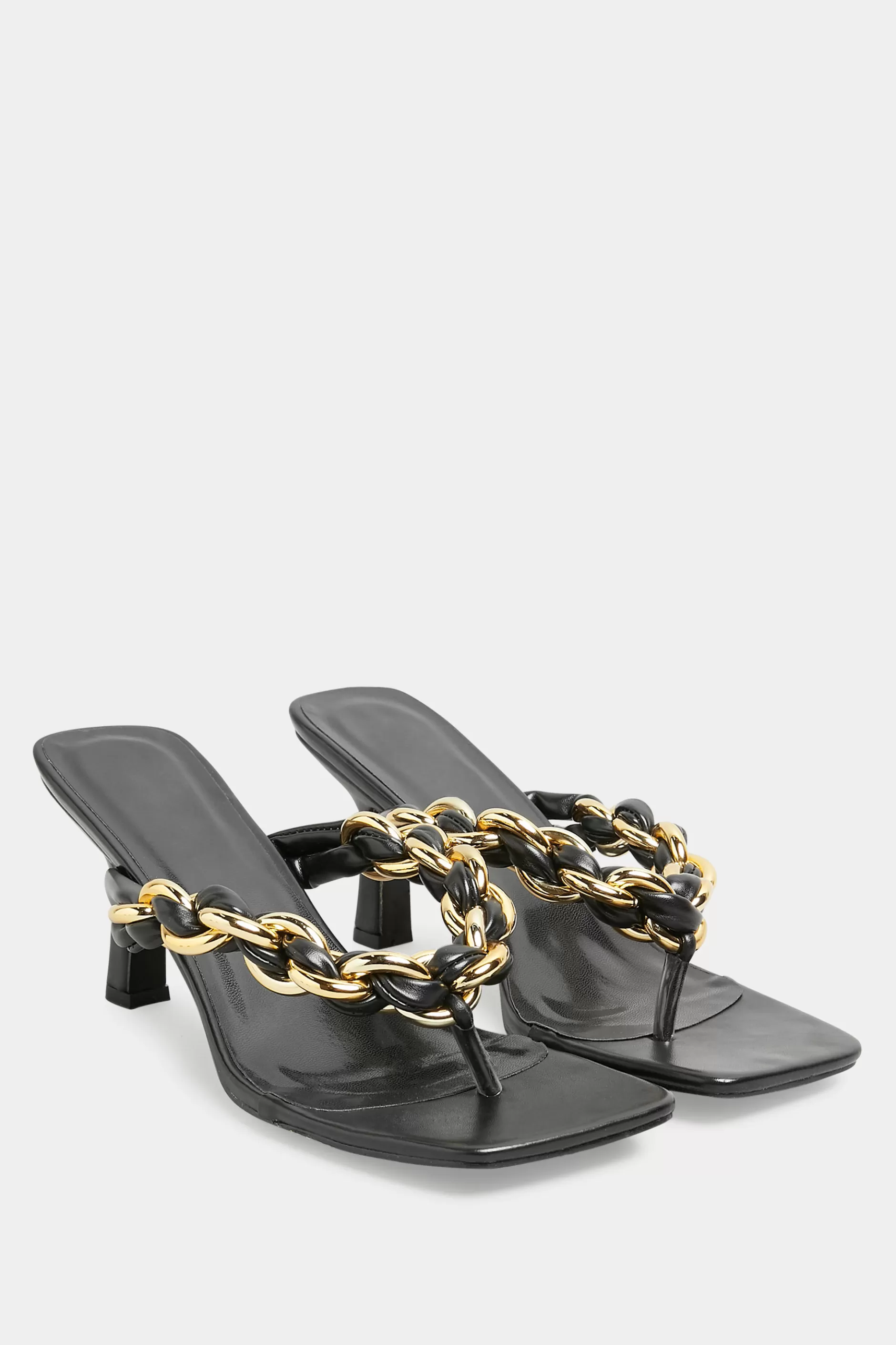Women M&Co Mules & Sliders>Yours Yours Black Square Toe Post Chain Mules In Standard Fit