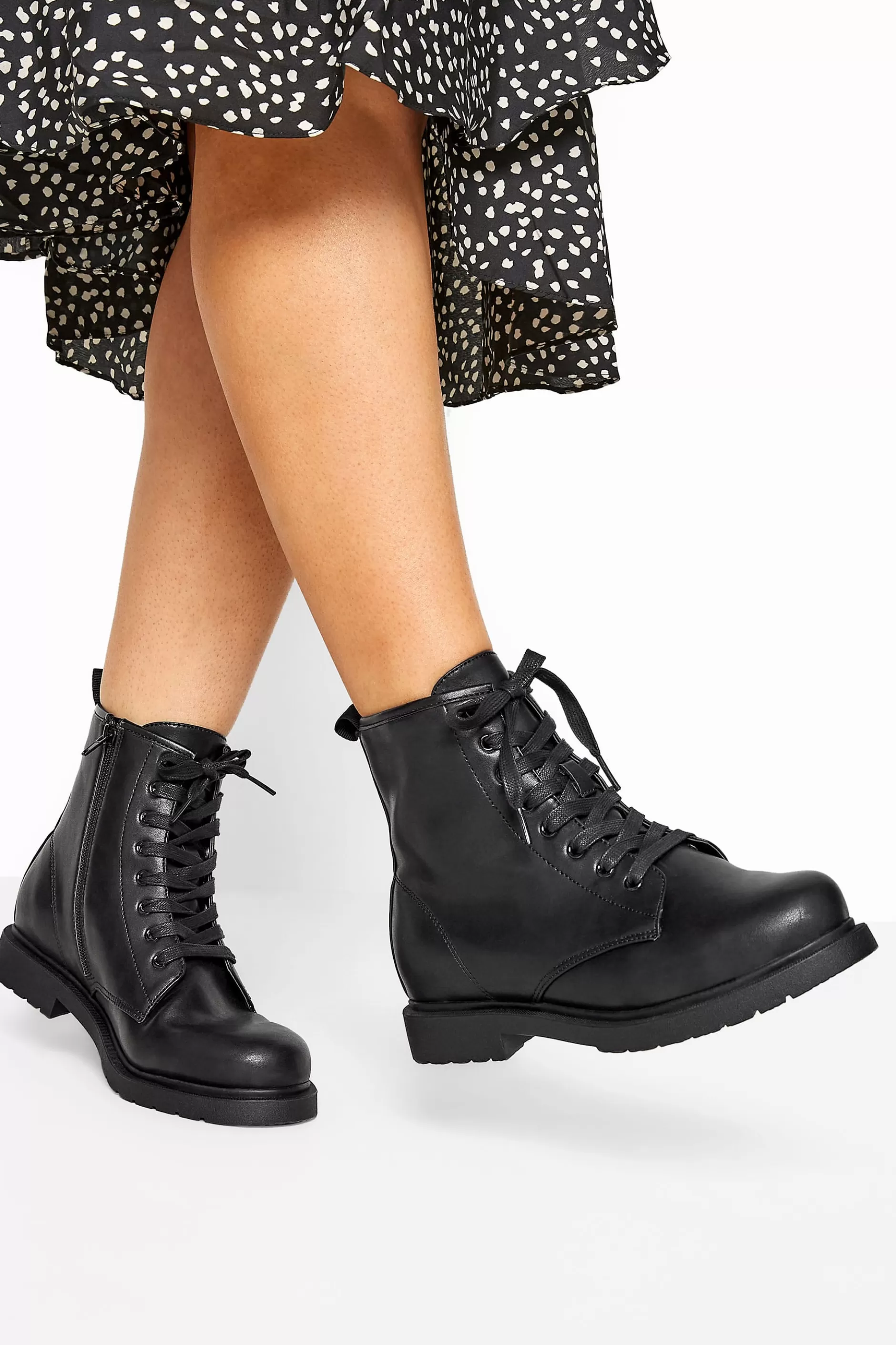 Women M&Co Flat Shoes>Yours Yours Black Vegan Faux Leather Lace Up Ankle Boots In Wide E Fit & Extra Wide Eee Fit