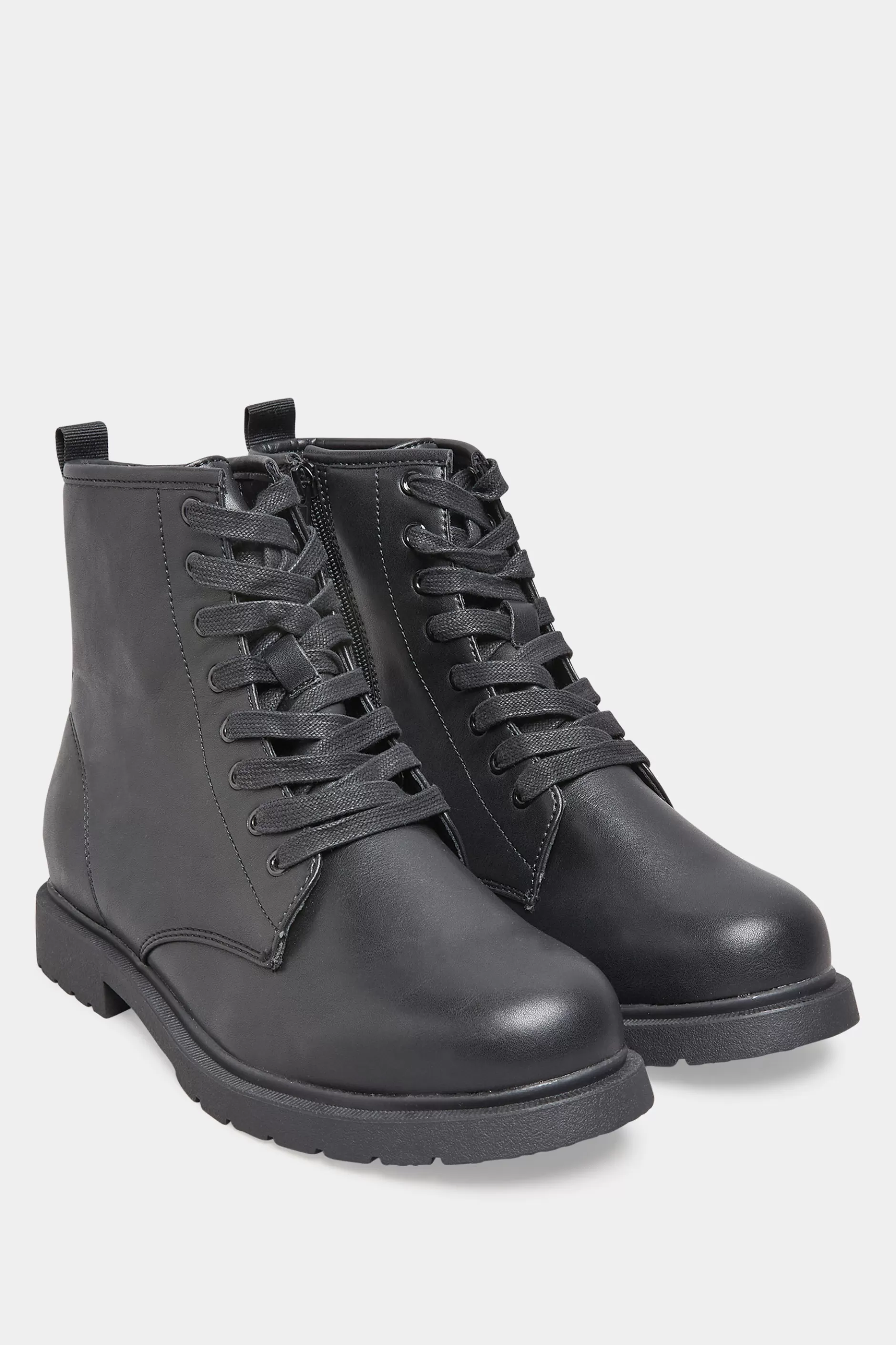 Women M&Co Flat Shoes>Yours Yours Black Vegan Faux Leather Lace Up Ankle Boots In Wide E Fit & Extra Wide Eee Fit