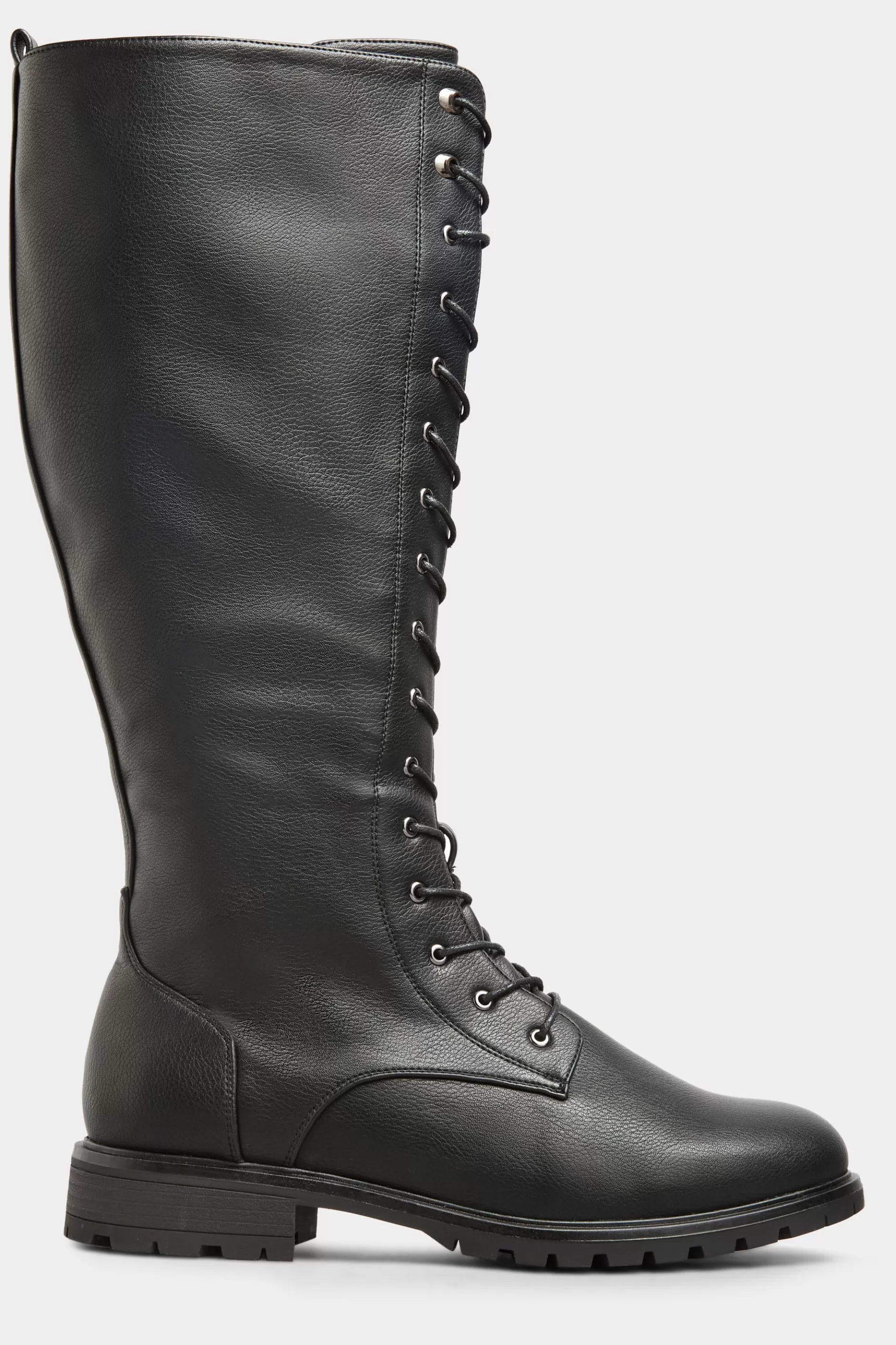Women M&Co Flat Shoes>Yours Yours Black Vegan Faux Leather Lace Up Knee High Boots In Wide E Fit & Extra Wide Eee Fit