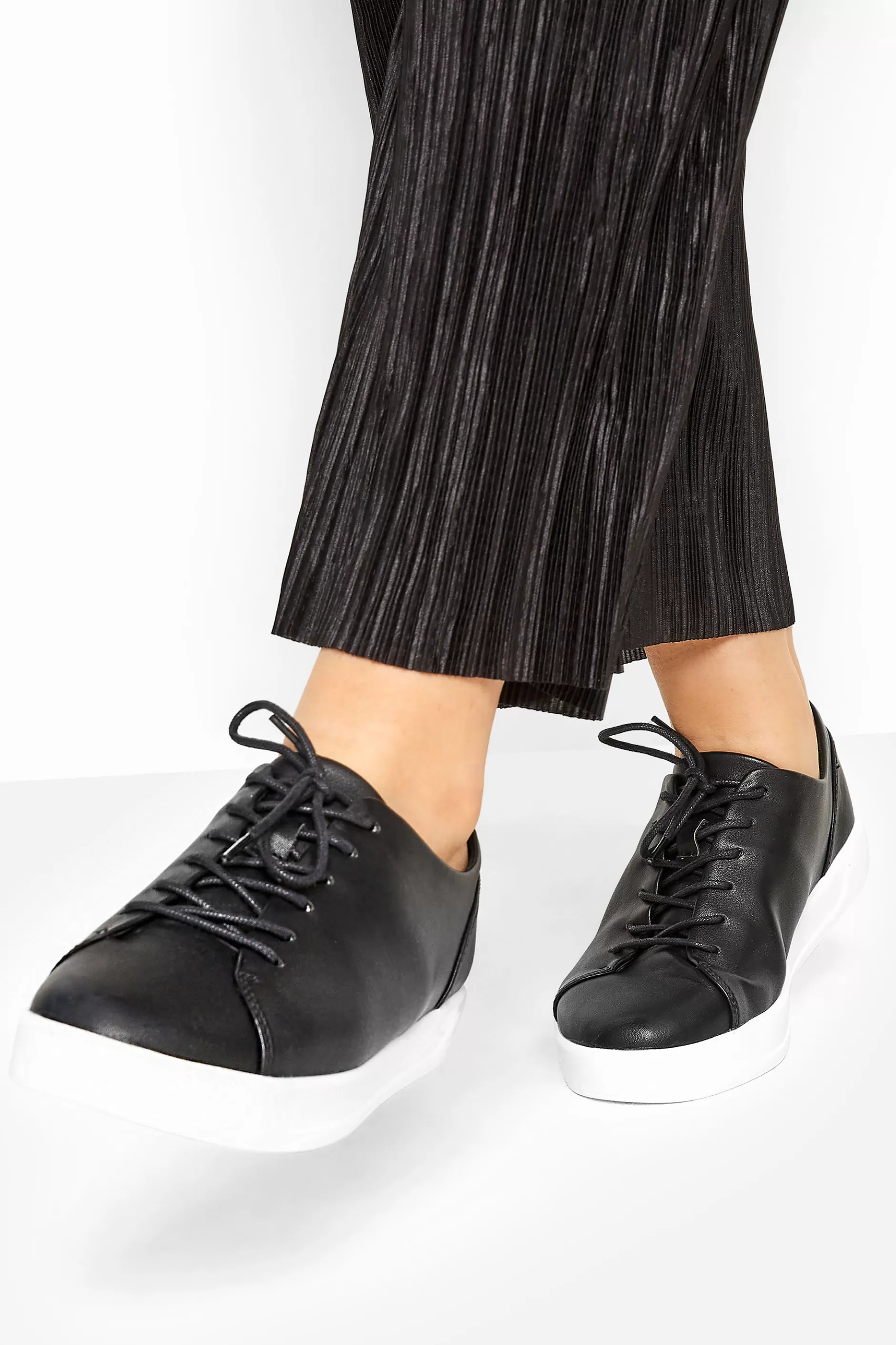 Women M&Co Flat Shoes>Yours Yours Black Vegan Leather Basic Trainers In Extra Wide Eee Fit
