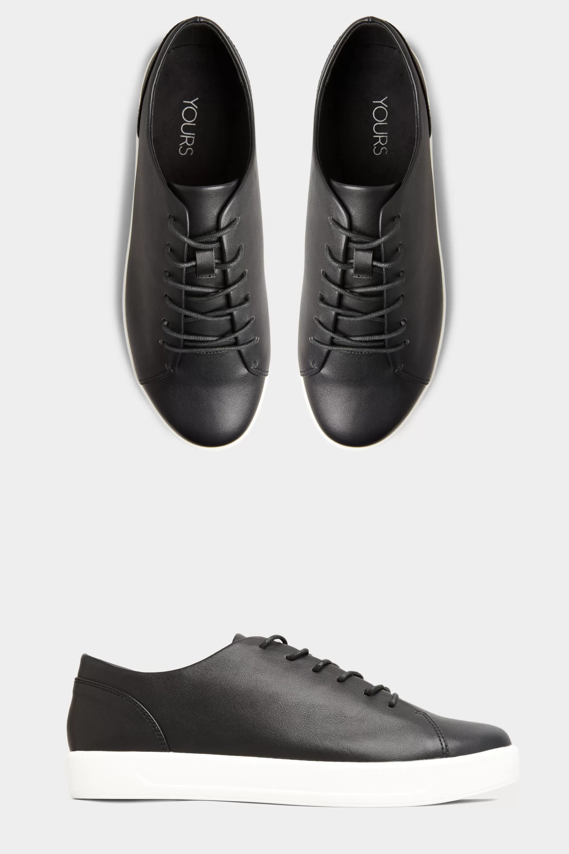 Women M&Co Flat Shoes>Yours Yours Black Vegan Leather Basic Trainers In Extra Wide Eee Fit