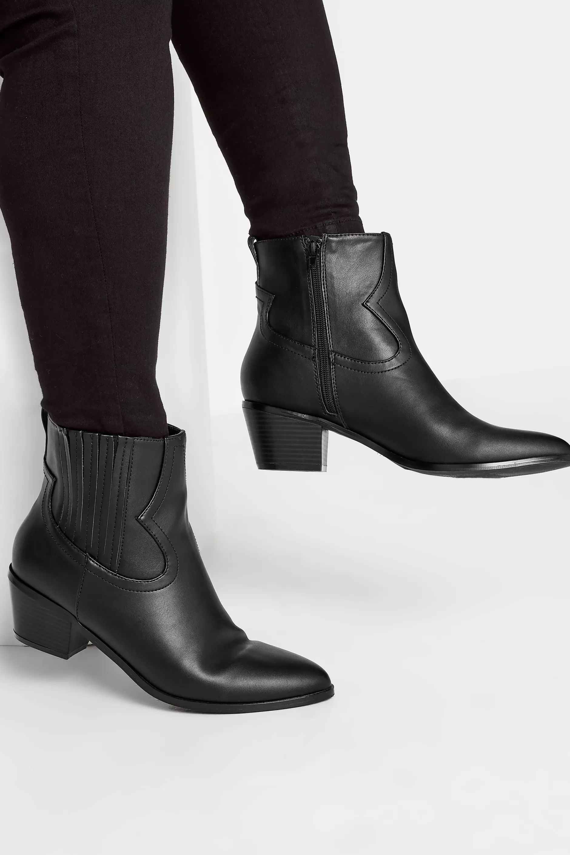 Women M&Co Boots>Yours Yours Black Western Pu Ankle Boot In Wide E Fit & Extra Wide Eee Fit