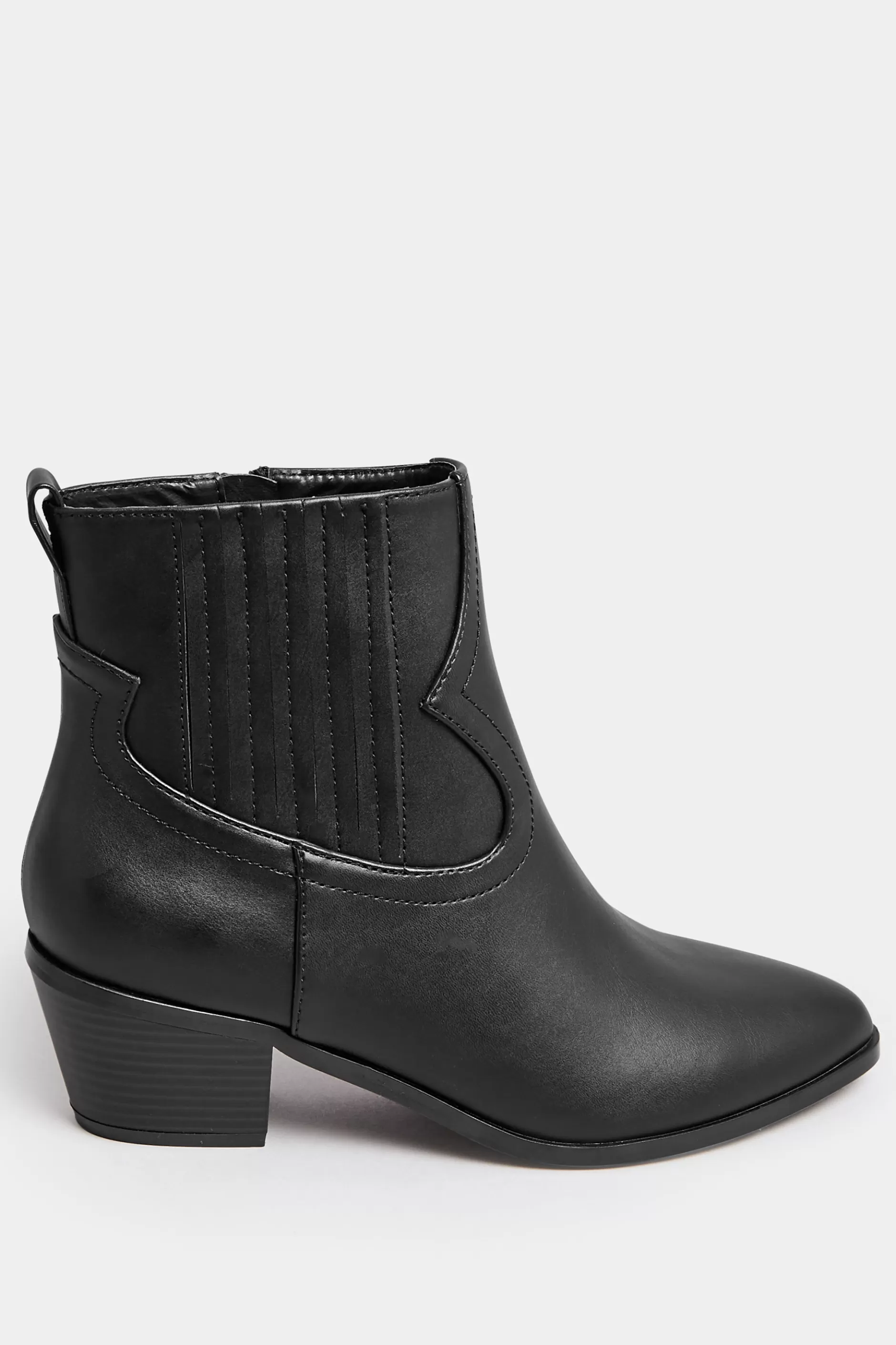 Women M&Co Boots>Yours Yours Black Western Pu Ankle Boot In Wide E Fit & Extra Wide Eee Fit