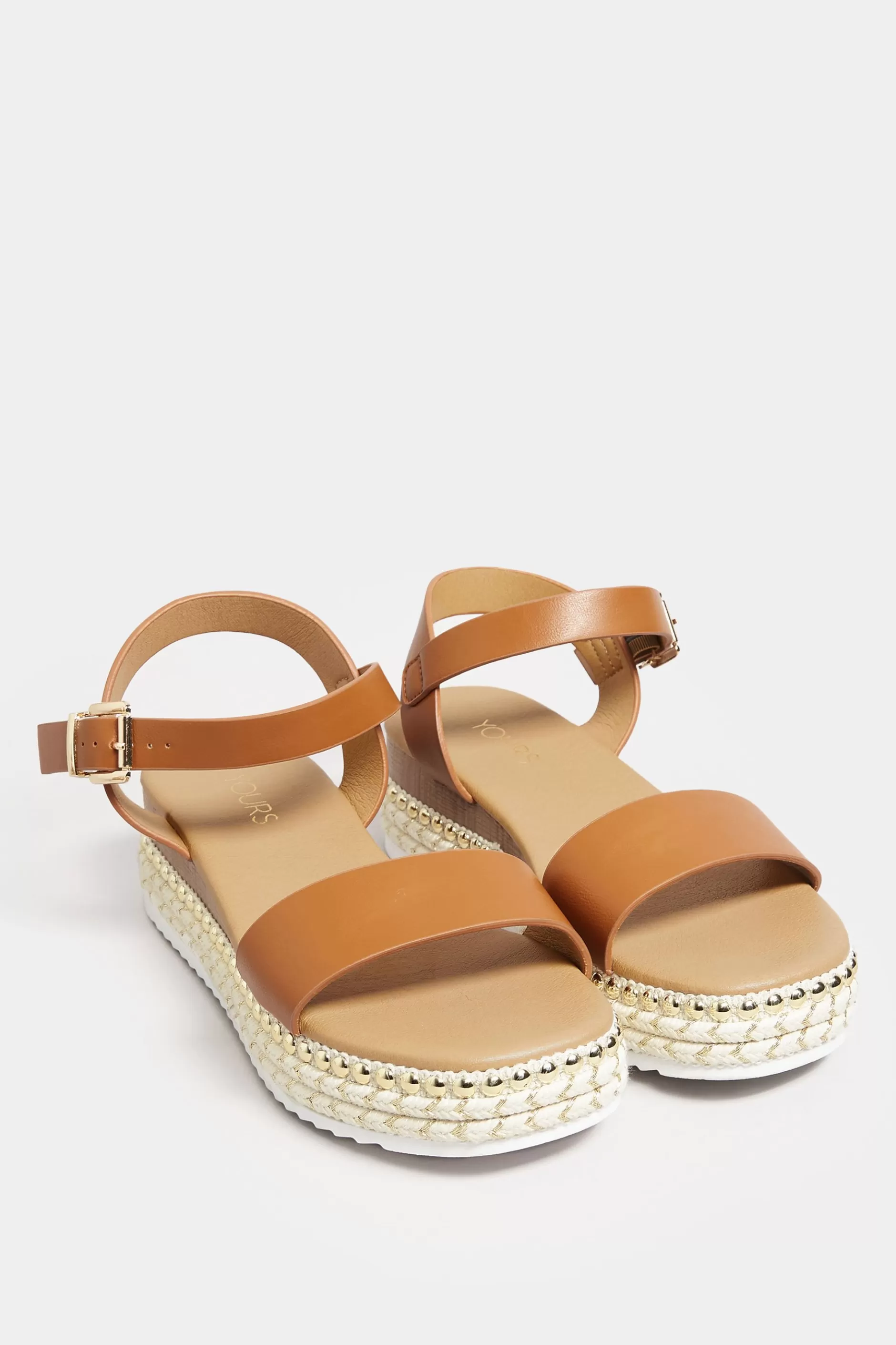 Women M&Co Sandals>Yours Yours Brown Buckle Platform Espadrille Wedge Heels In Extra Wide Eee Fit