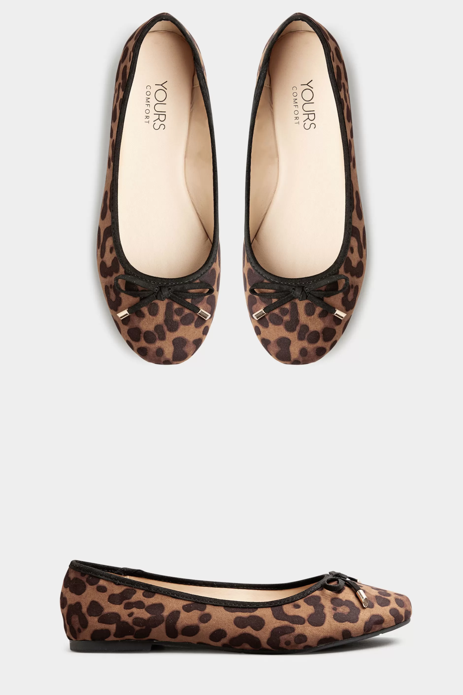 Women M&Co Flat Shoes>Yours Yours Brown Leopard Print Ballet Pumps In Wide E Fit & Extra Wide Eee Fit