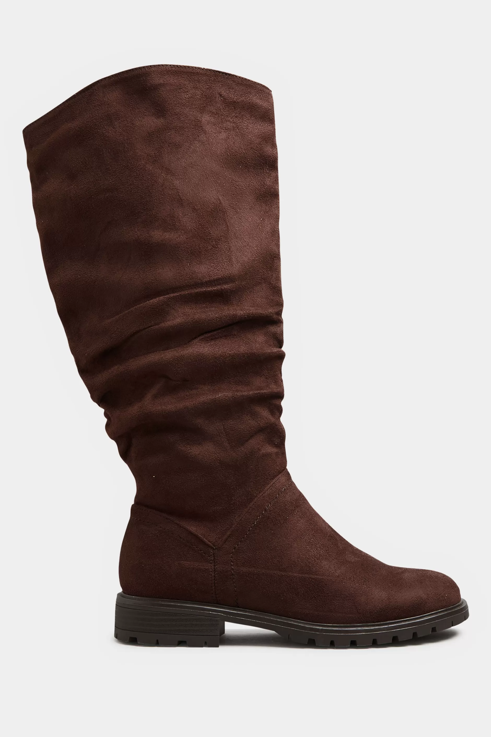 Women M&Co Boots>Yours Yours Chocolate Brown Ruched Cleated Boots In Wide E Fit & Extra Wide Eee Fit