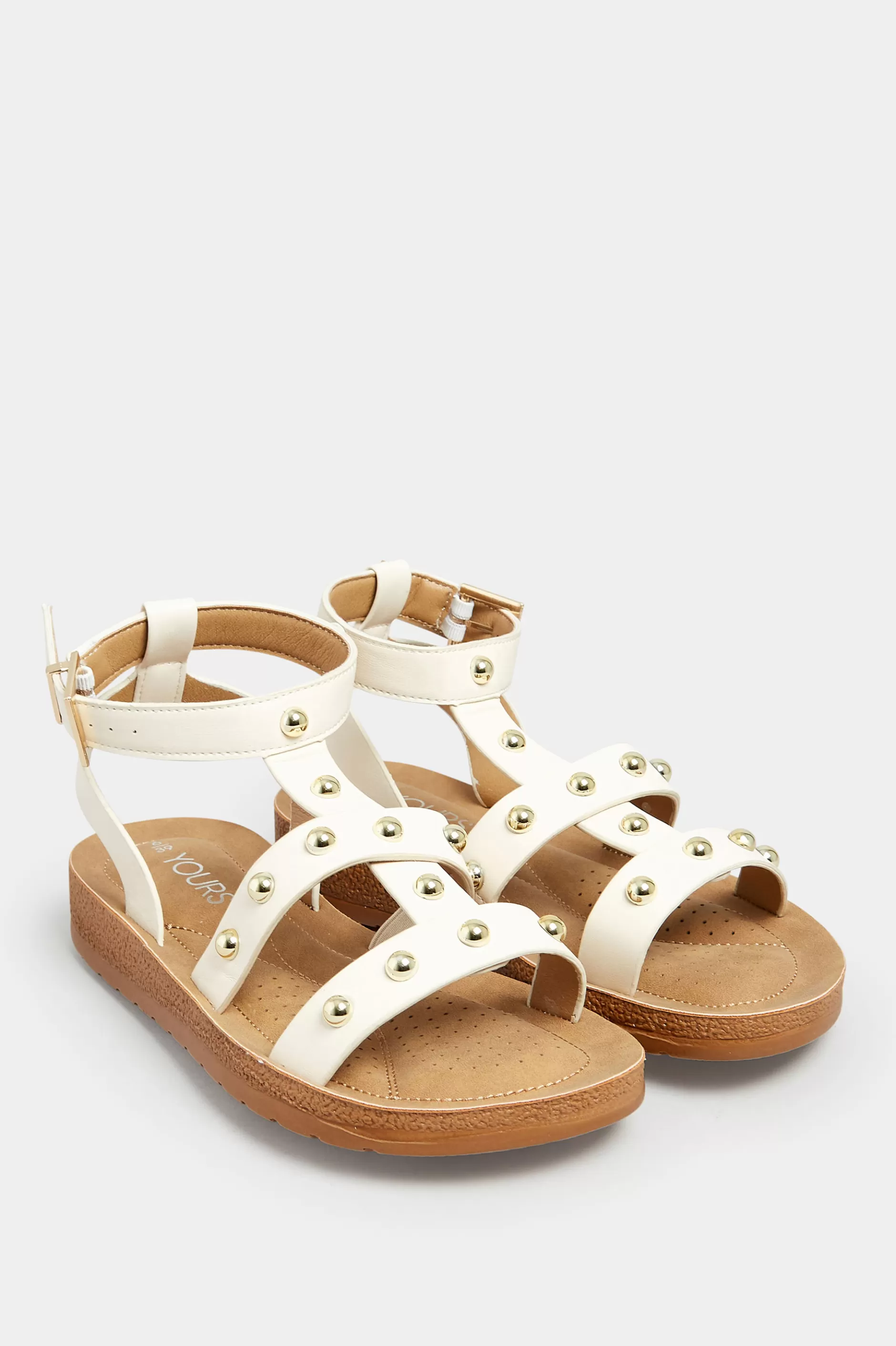 Women M&Co Flat Shoes>Yours Yours Cream Studded Gladiator Sandals In Extra Wide Eee Fit