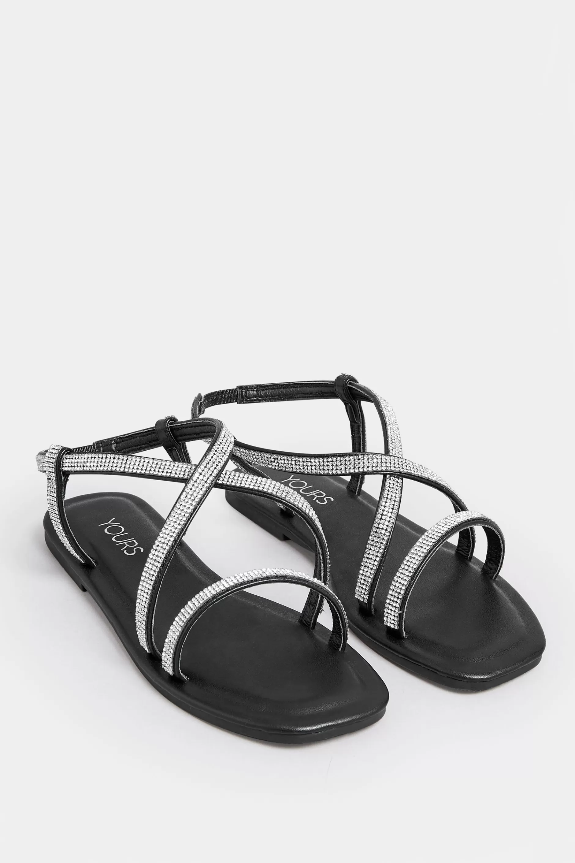 Women M&Co Sandals>Yours Yours Curve Black Diamante Strap Sandals In Wide E Fit & Extra Wide Eee Fit