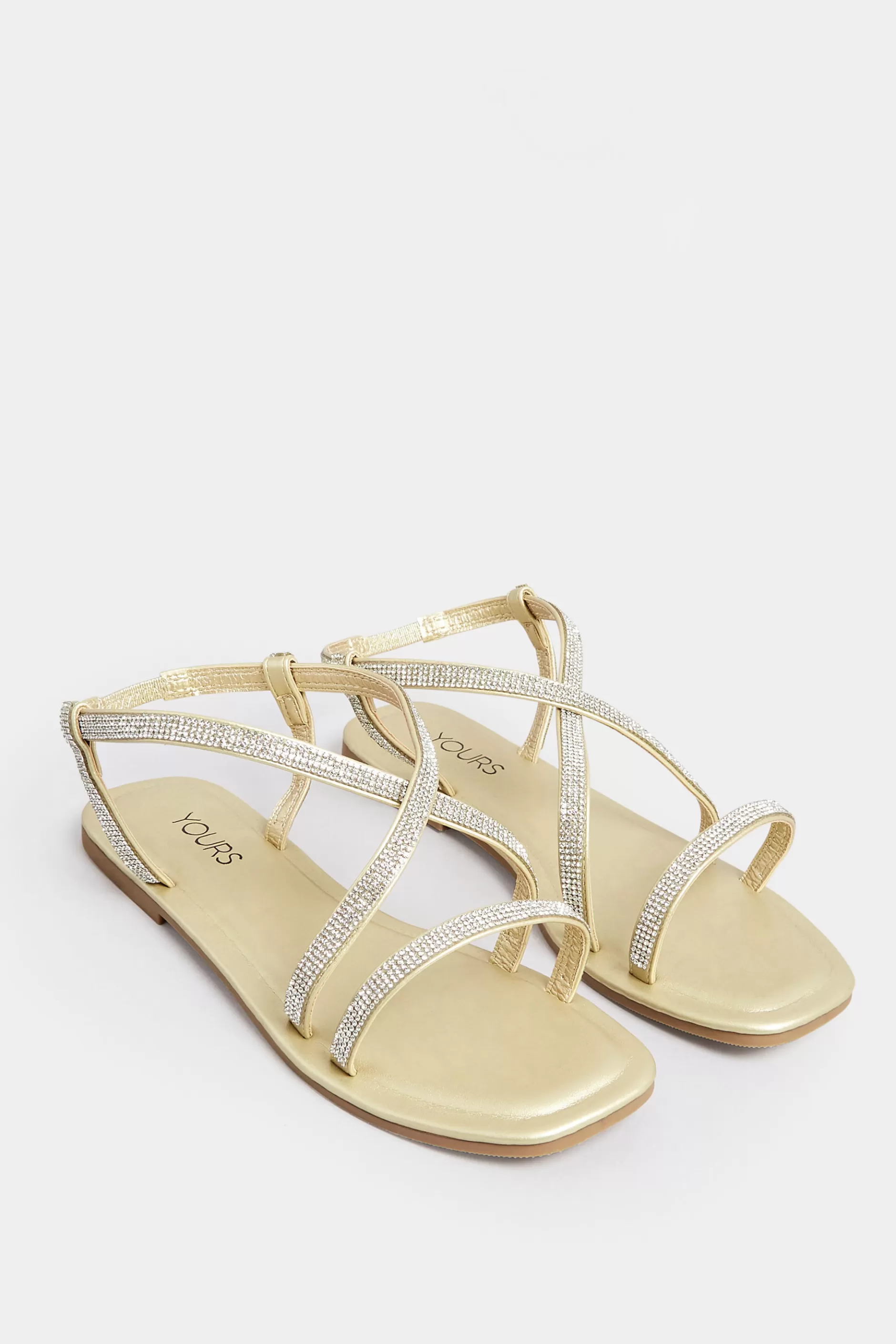 Women M&Co Sandals>Yours Yours Curve Gold Diamante Strap Sandals In Wide E Fit & Extra Wide Eee Fit