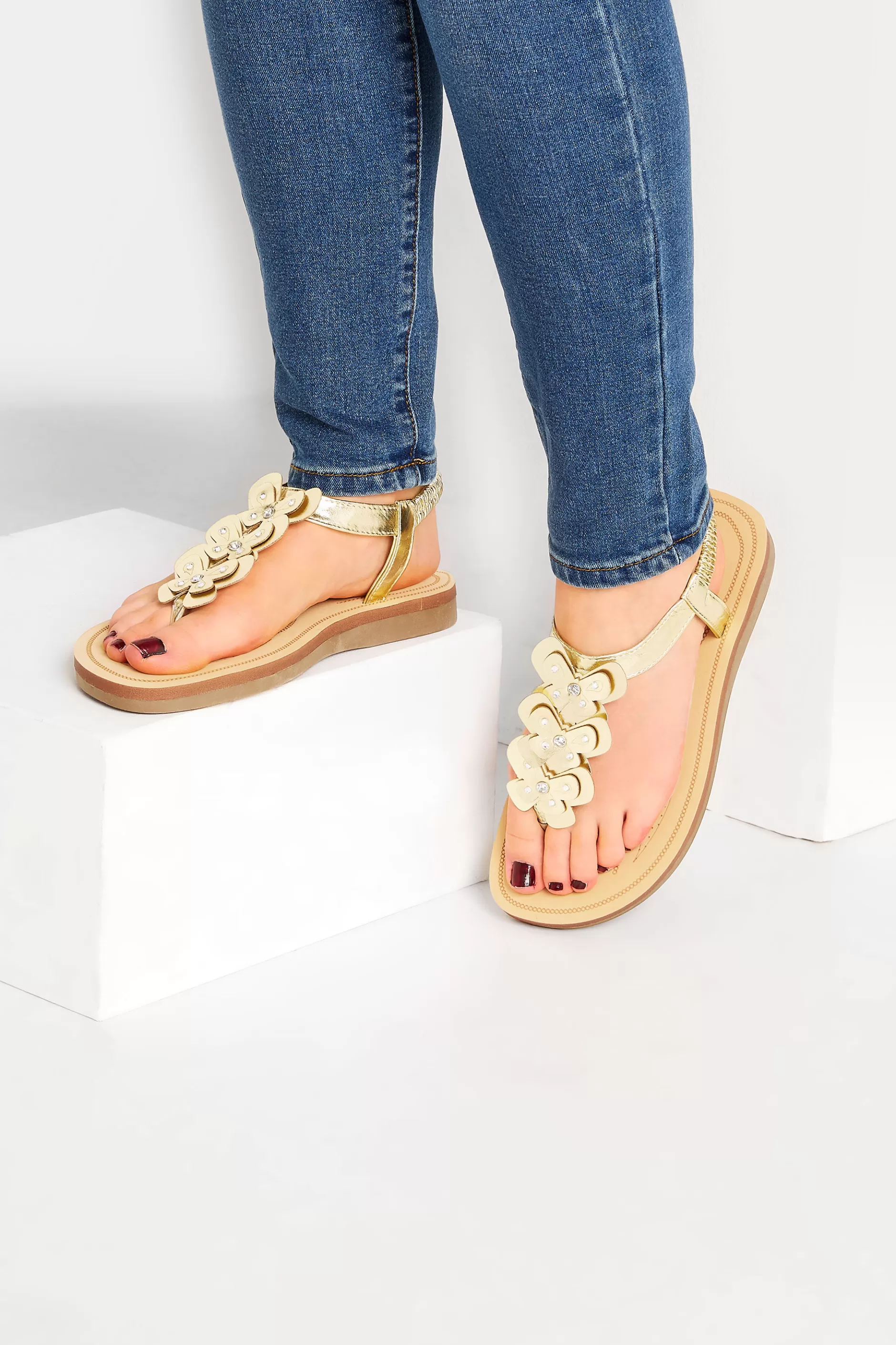 Women M&Co Flat Shoes>Yours Yours Gold Diamante Butterfly Sandals In Extra Wide Eee Fit