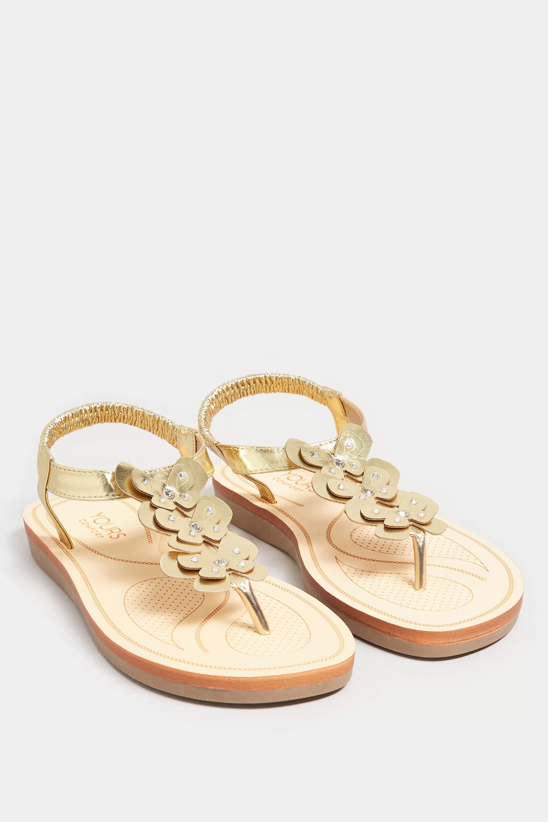 Women M&Co Flat Shoes>Yours Yours Gold Diamante Butterfly Sandals In Extra Wide Eee Fit