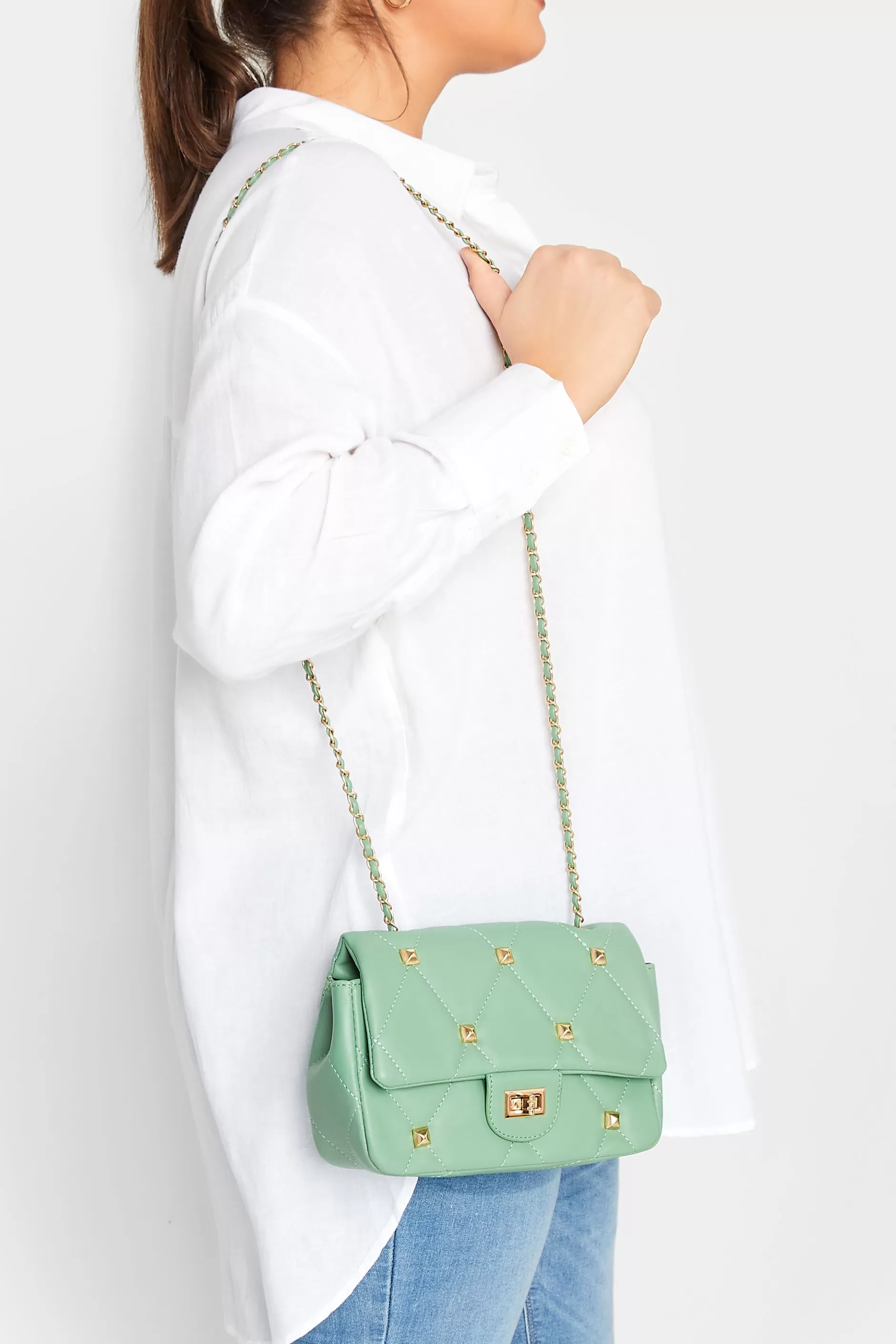 Women M&Co Bags>Yours Yours Green Studded Quilted Chain Bag