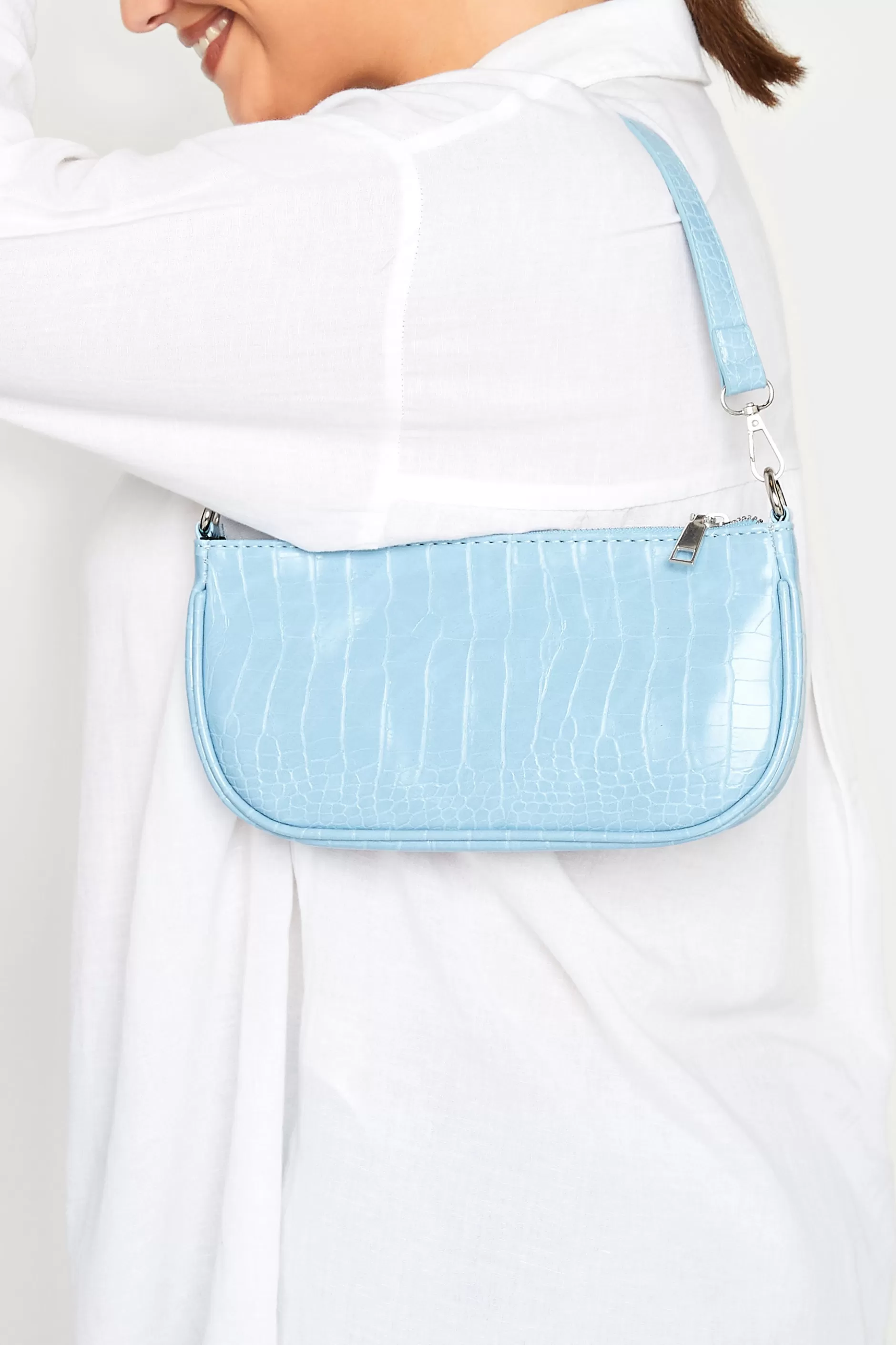 Women M&Co Bags>Yours Yours Light Blue Faux Croc Shoulder Bag
