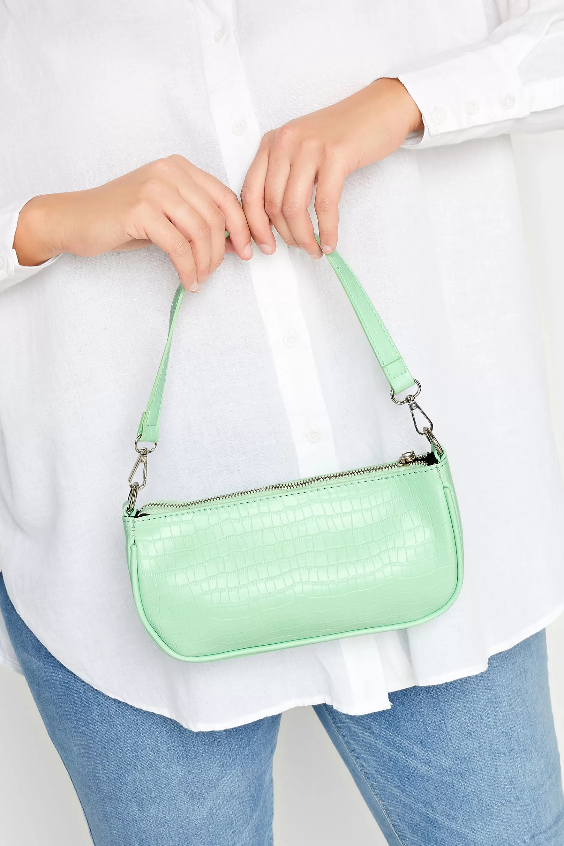 Women M&Co Bags>Yours Yours Light Green Faux Croc Shoulder Bag