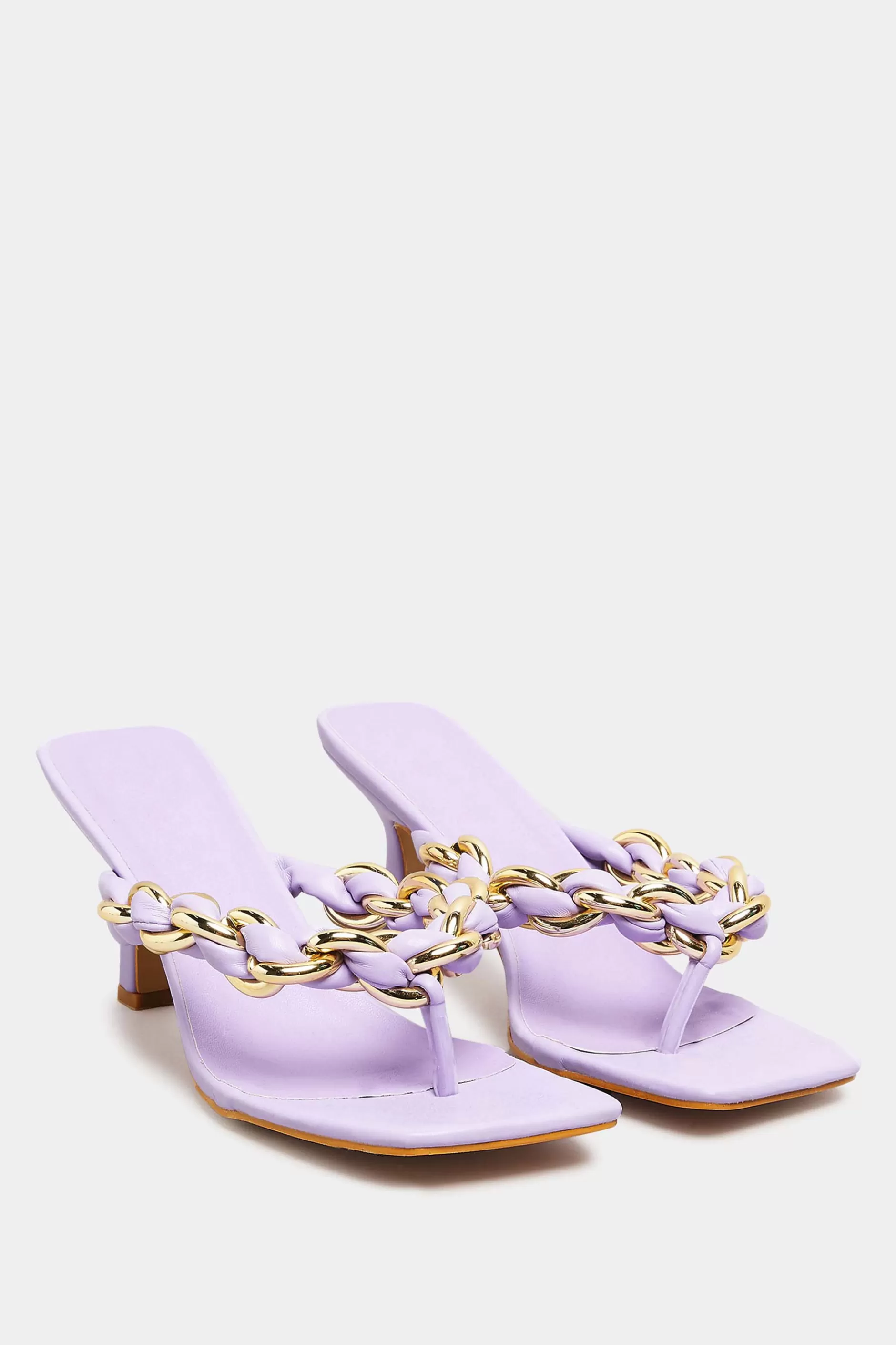 Women M&Co Mules & Sliders>Yours Yours Lilac Purple Square Toe Post Chain Mules In Standard Fit
