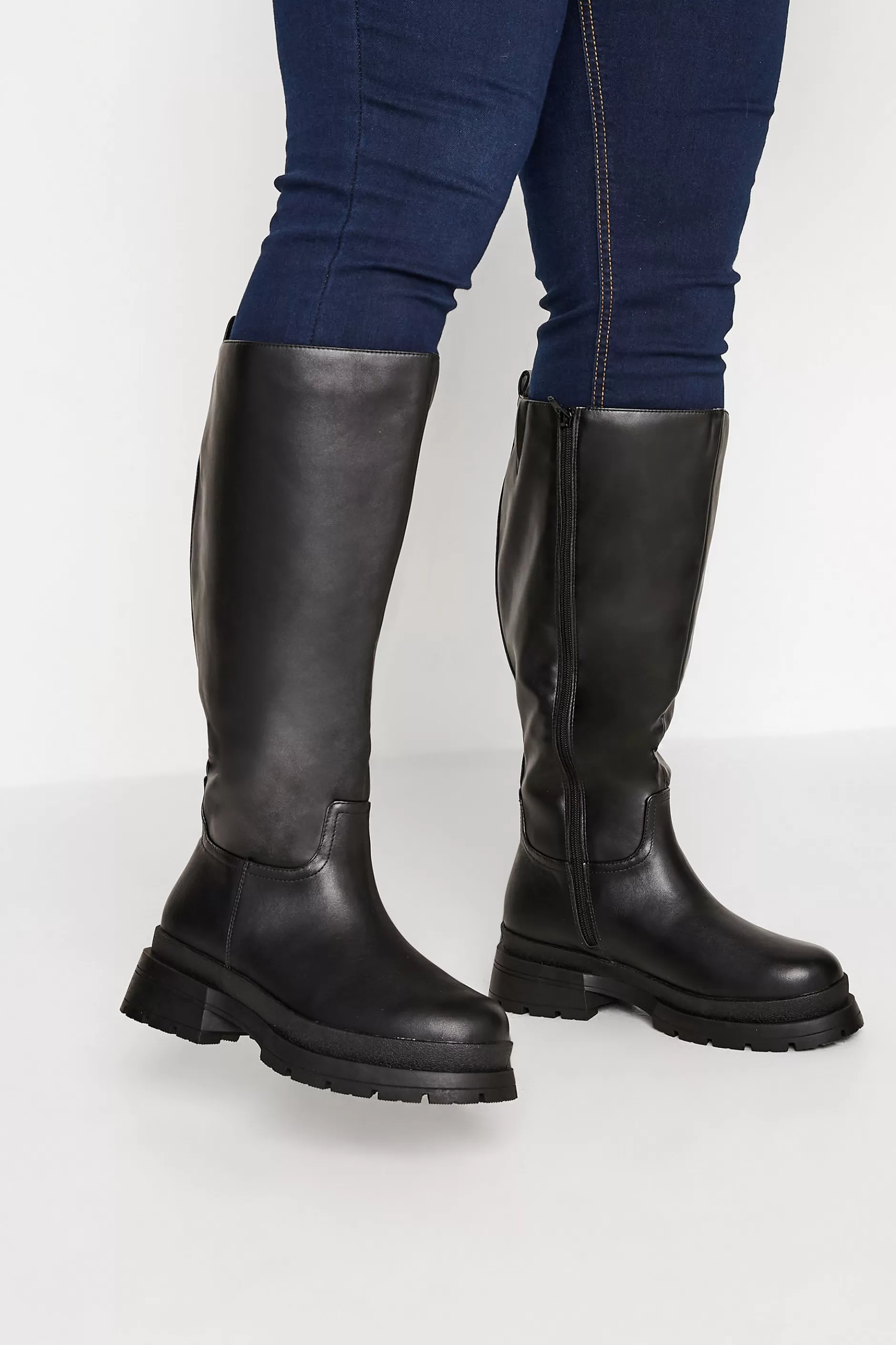 Women M&Co Boots>Yours Yours Limited Collection Black Faux Leather Pull On Knee High Boots In Extra Wide Eee Fit