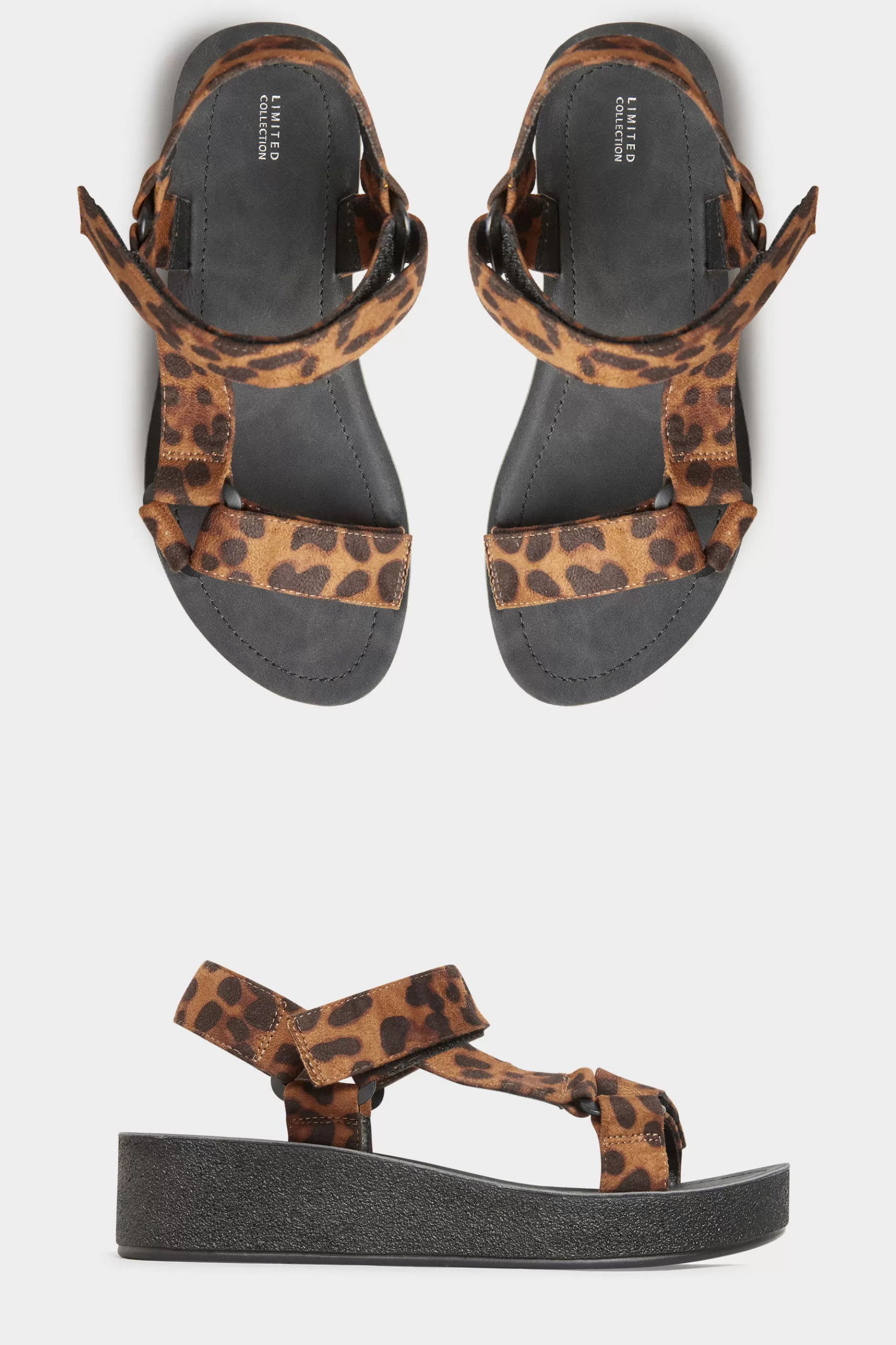 Women M&Co Sandals>Yours Yours Limited Collection Black Leopard Print Sporty Platform Sandals In Extra Wide Eee Fit