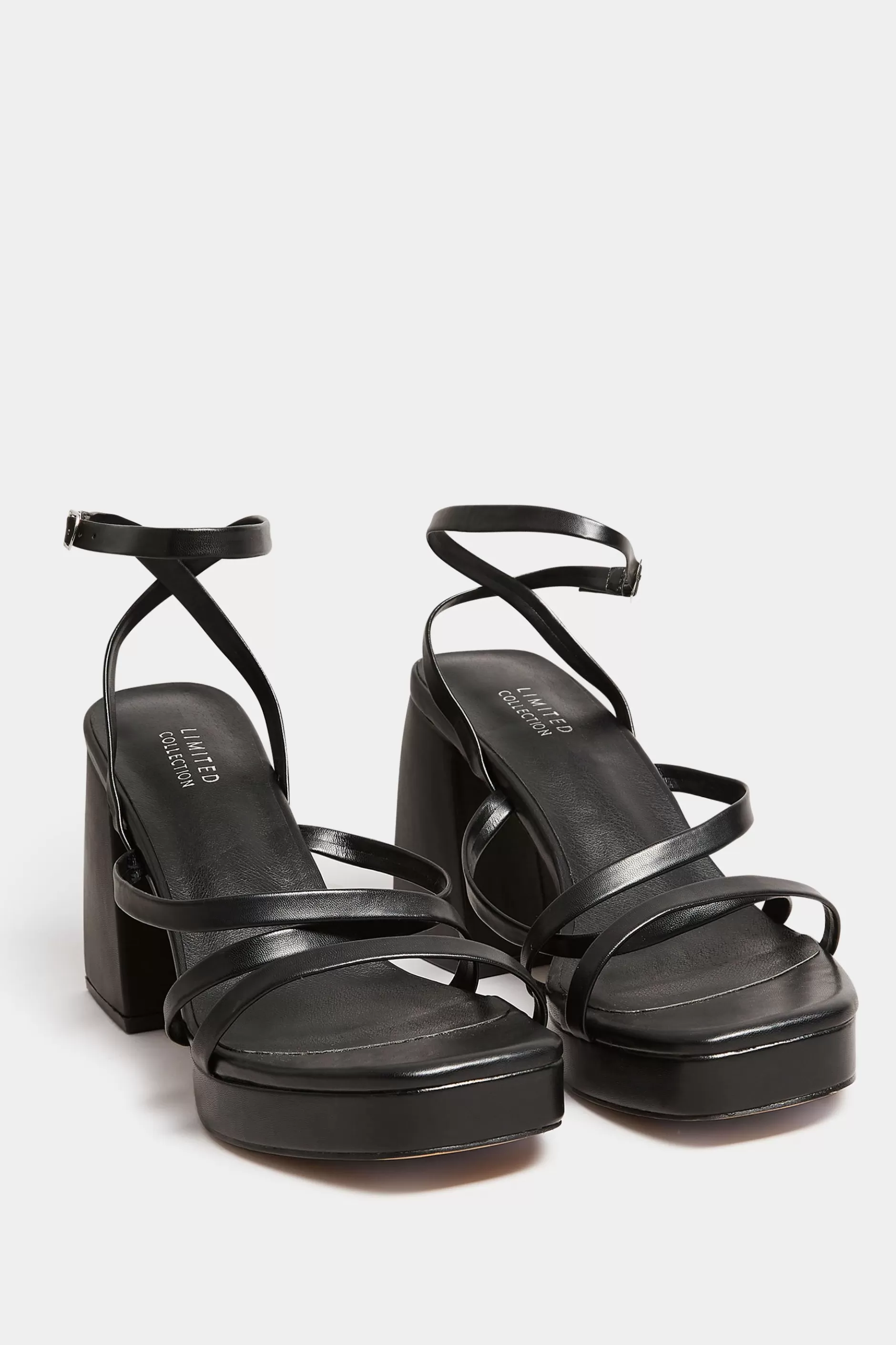 Women M&Co Heels>Yours Yours Limited Collection Black Strappy Faux Leather Platform Block Heel Sandals In Wide E Fit & Extra Wide Eee Fit