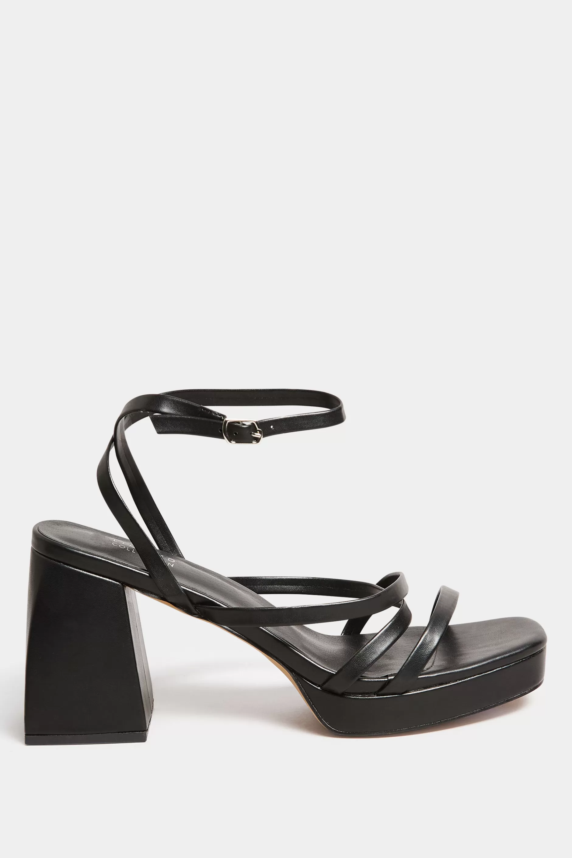 Women M&Co Heels>Yours Yours Limited Collection Black Strappy Faux Leather Platform Block Heel Sandals In Wide E Fit & Extra Wide Eee Fit