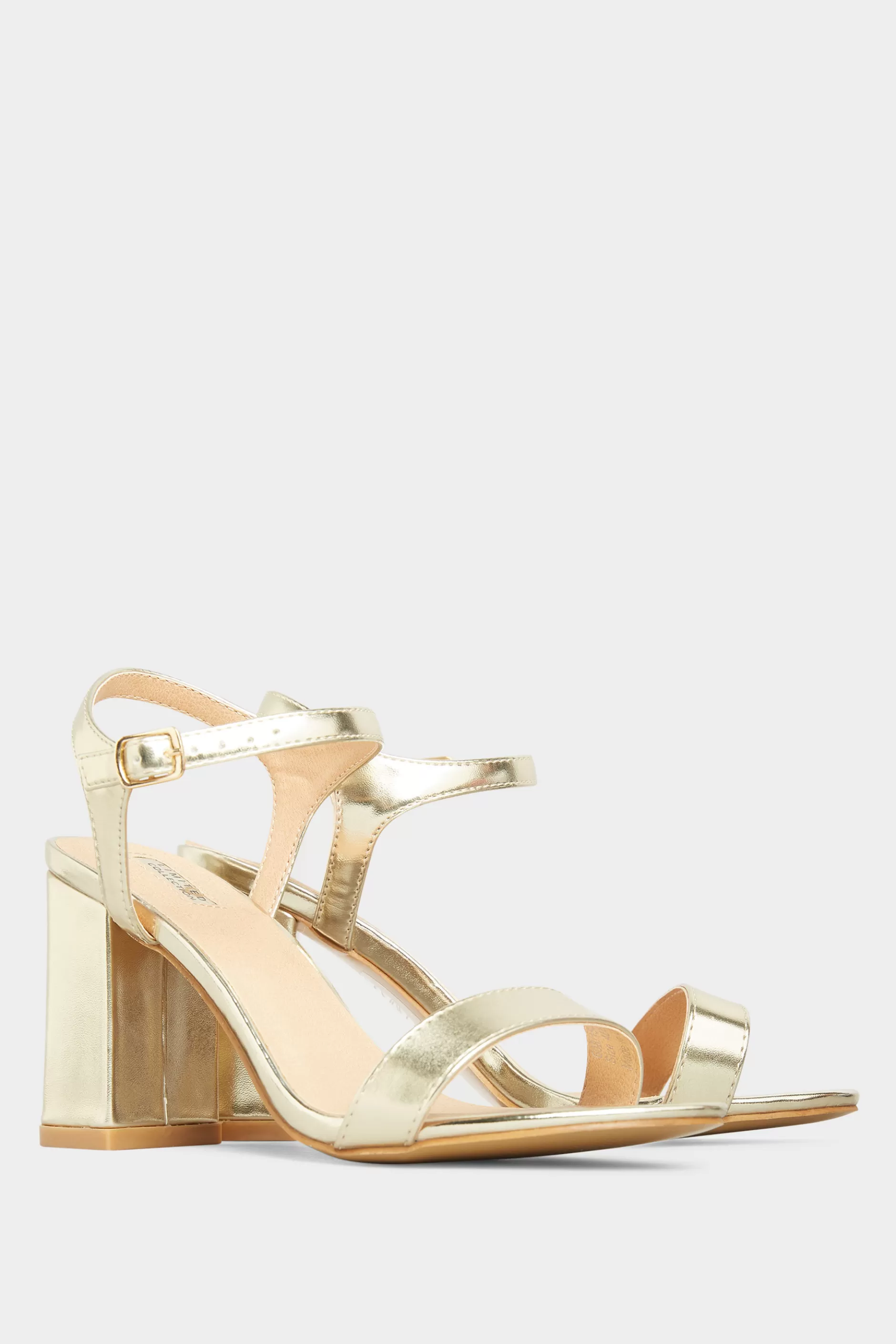 Women M&Co Heels>Yours Yours Limited Collection Gold Block Heeled Sandal In Wide E Fit & Extra Wide Eee Fit