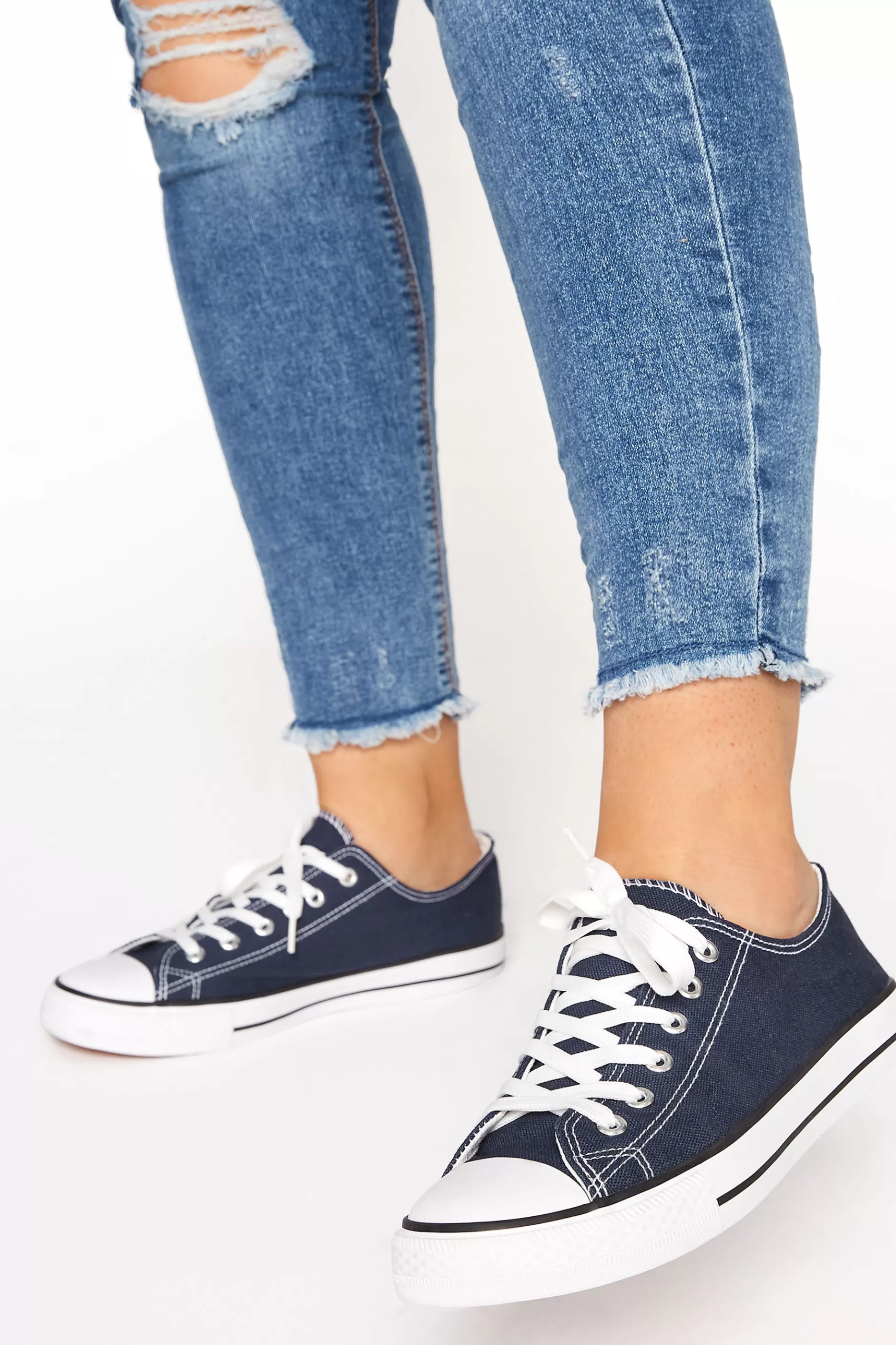Women M&Co Flat Shoes>Yours Yours Navy Blue Low Canvas Trainer In Wide E Fit