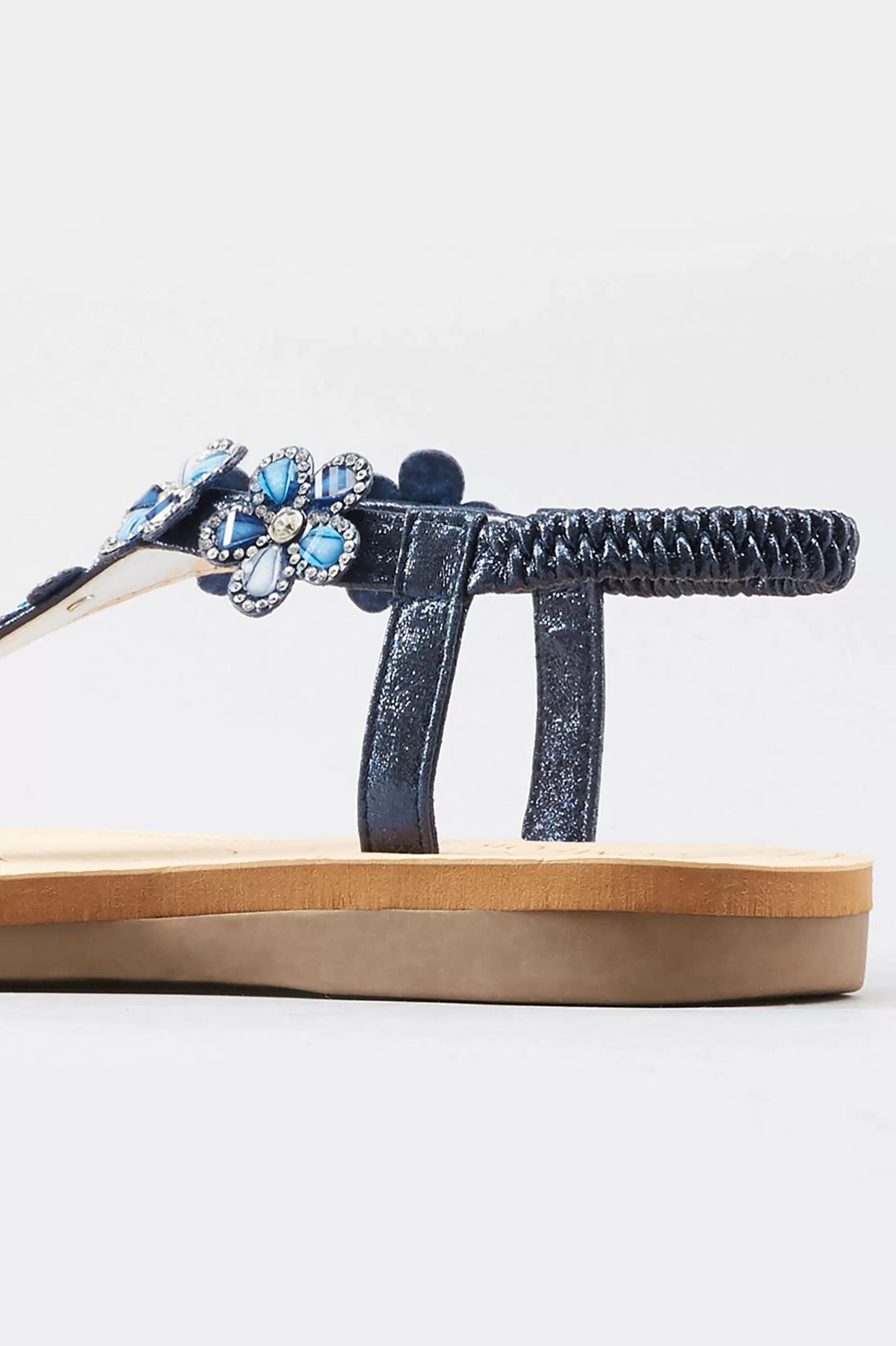 Women M&Co Flat Shoes>Yours Yours Navy Shimmer Diamante Flower Sandals In Wide E Fit & Extra Wide Eee Fit